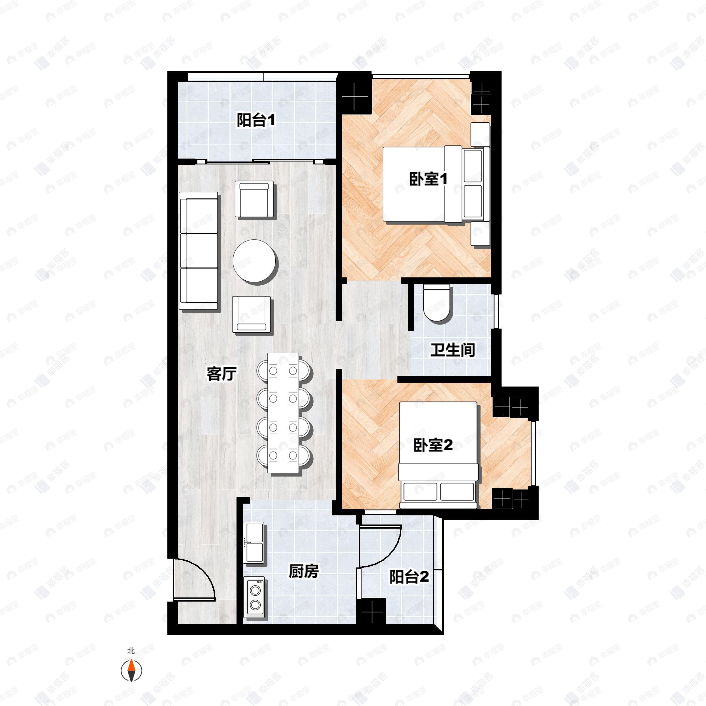 2室2厅1卫建面71平户型图