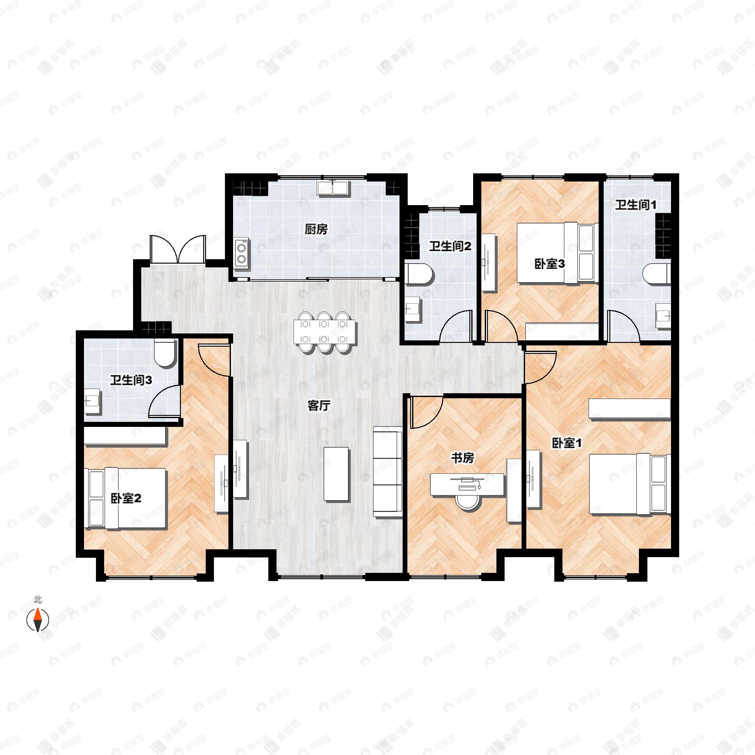 4室2厅3卫建面143平户型图