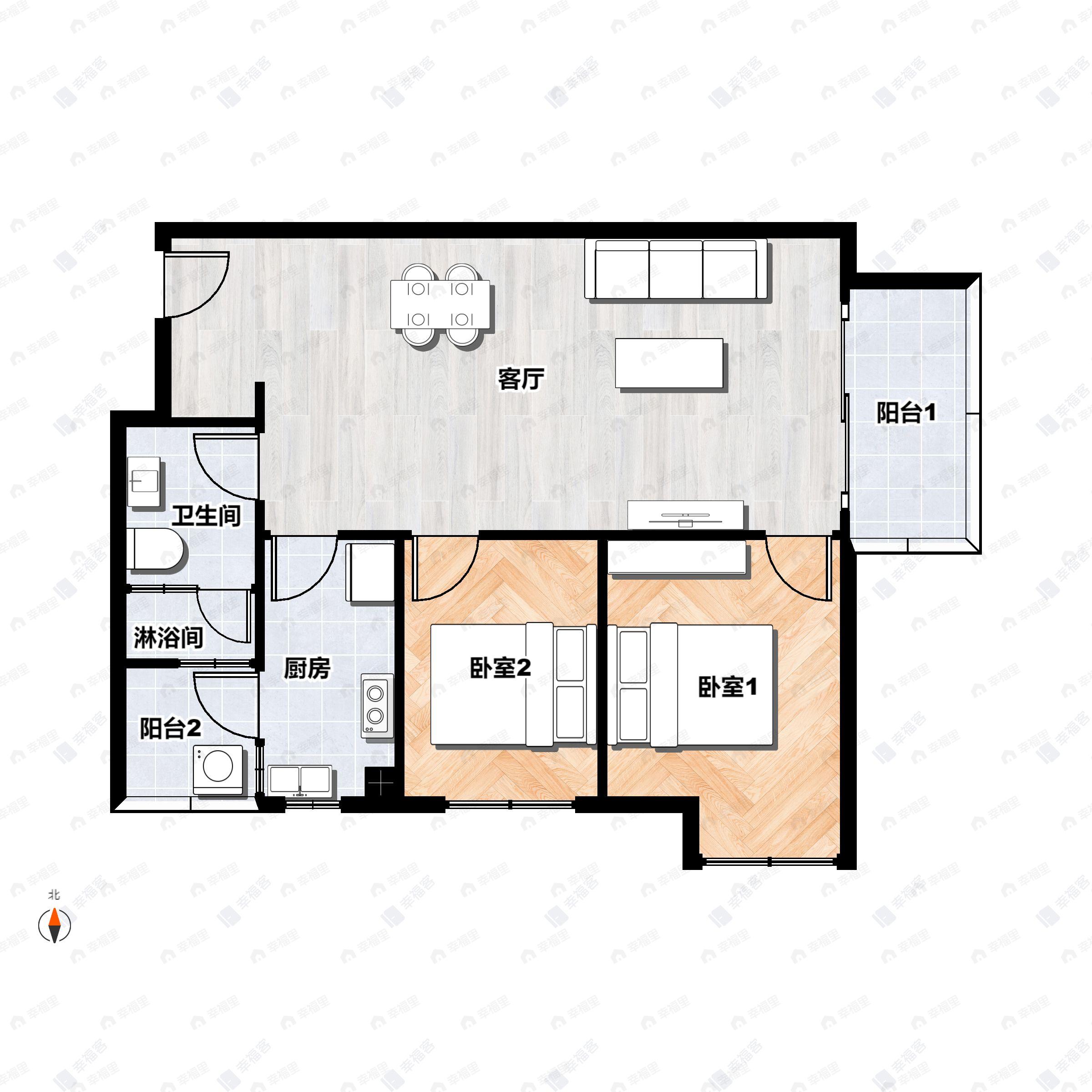 2室2厅1卫建面73平户型图