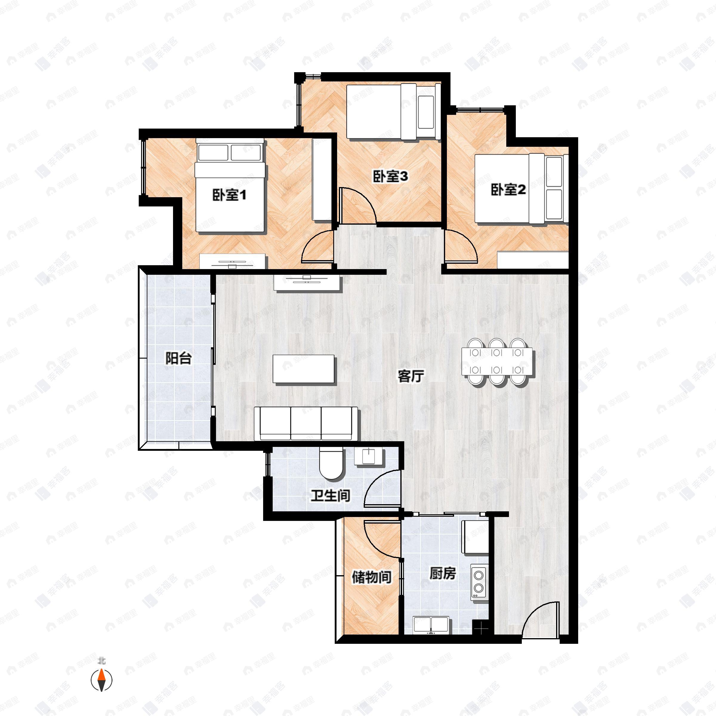 3室2厅1卫建面97平户型图