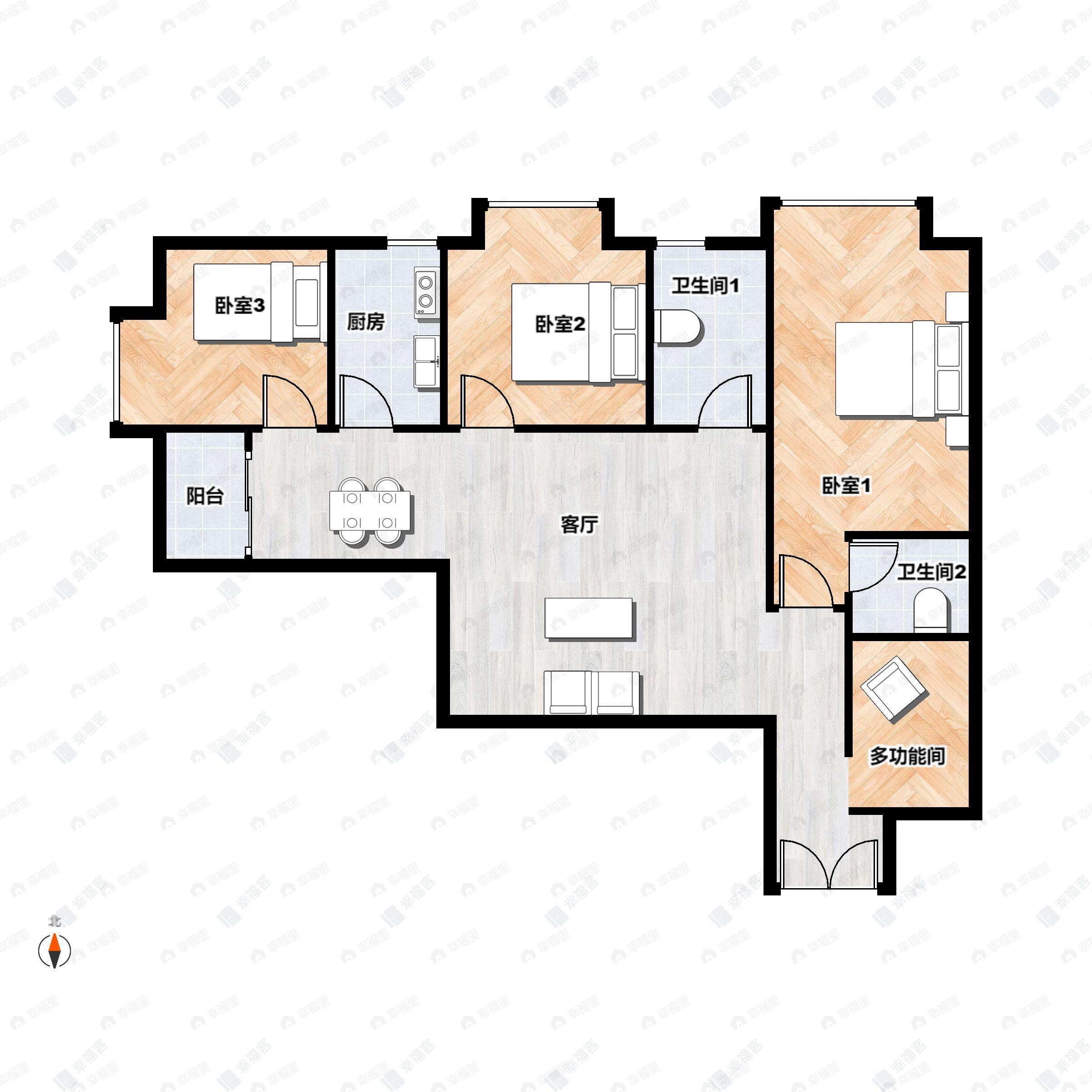 淘金半山豪庭3室2厅2卫户型图