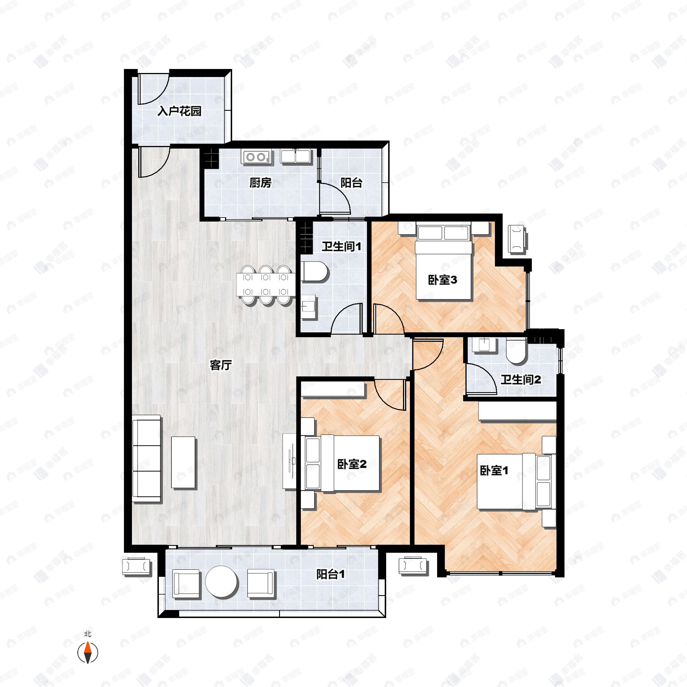 3室2厅2卫建面130平户型图
