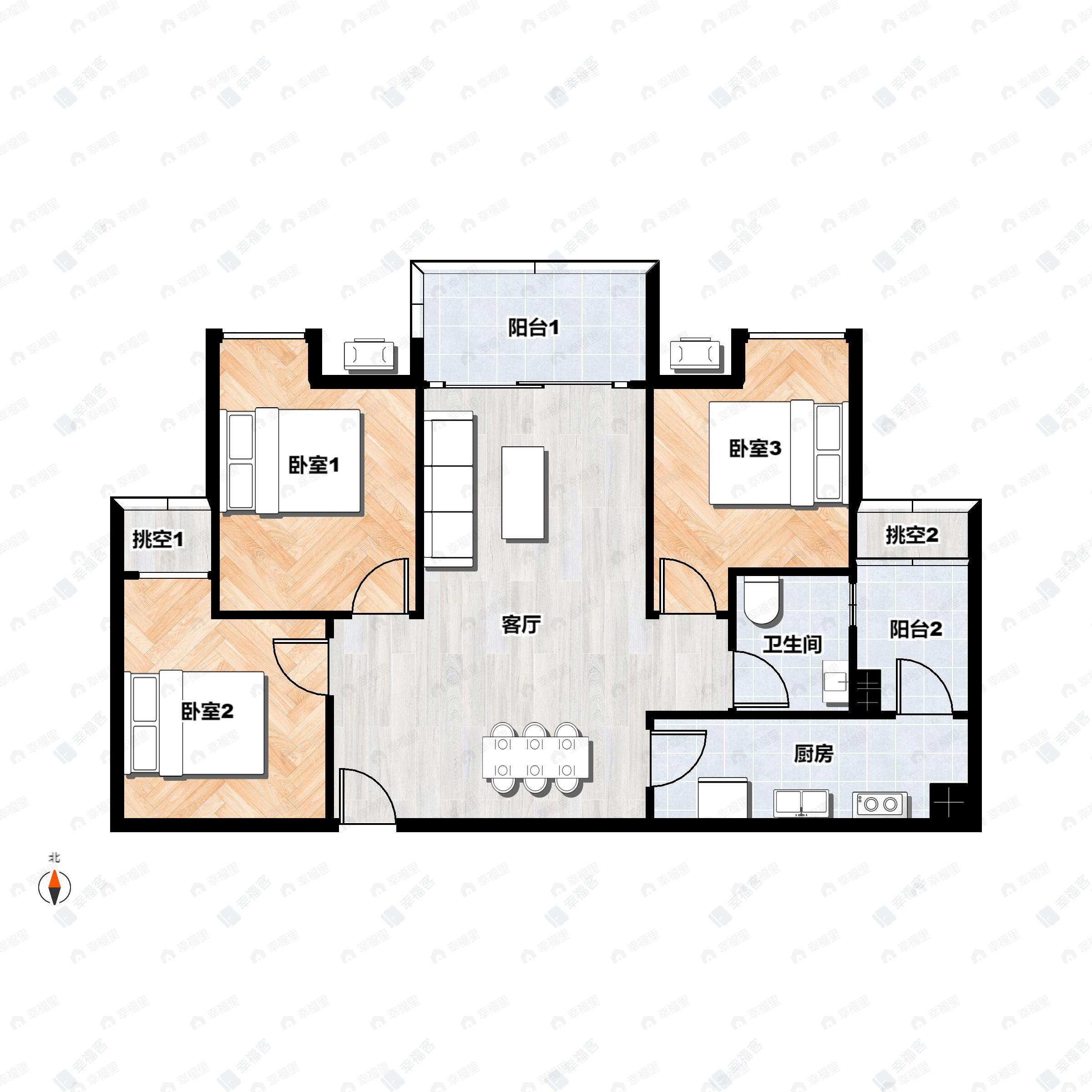 3室2厅1卫建面89平户型图