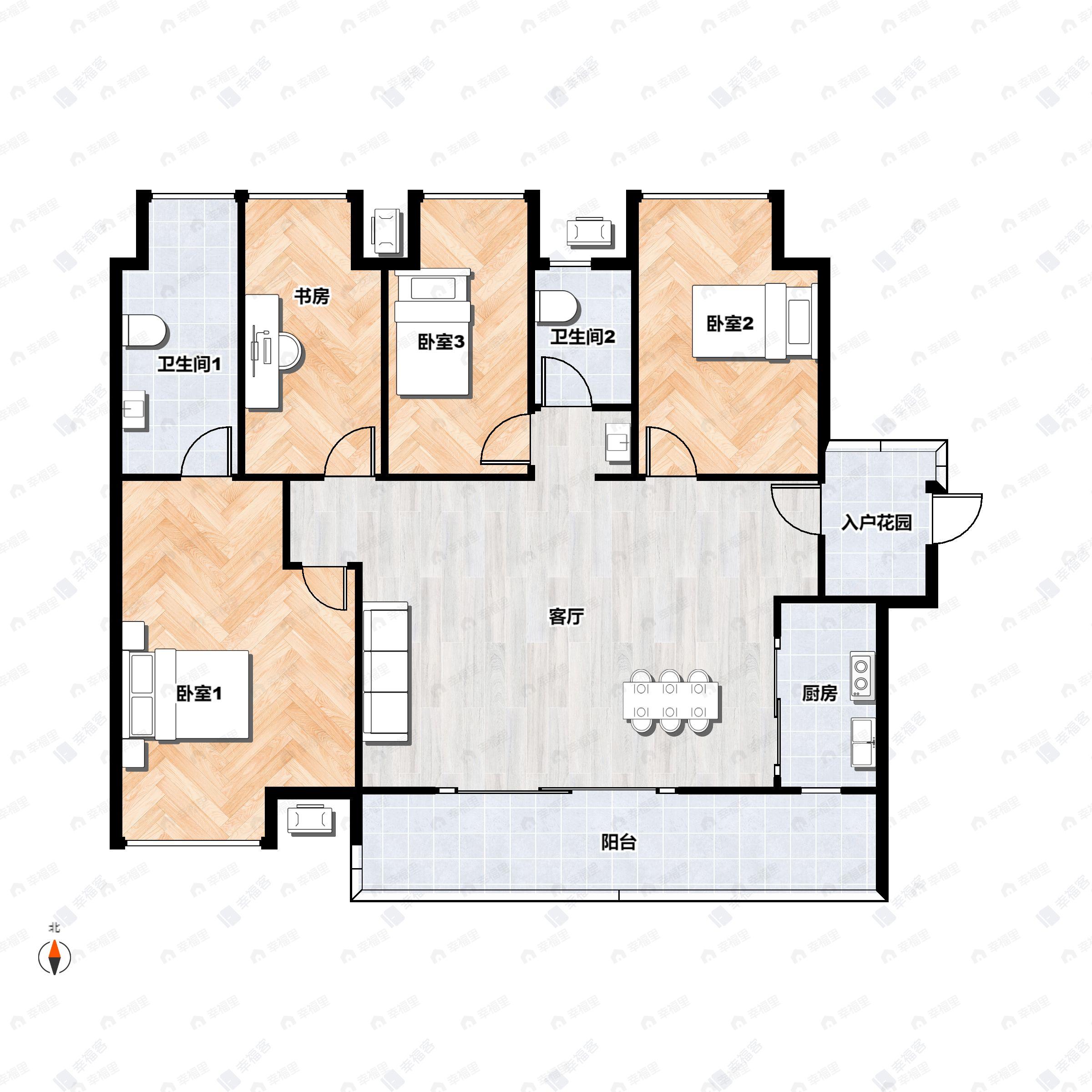 4室2厅2卫建面141平东|北|南户型图