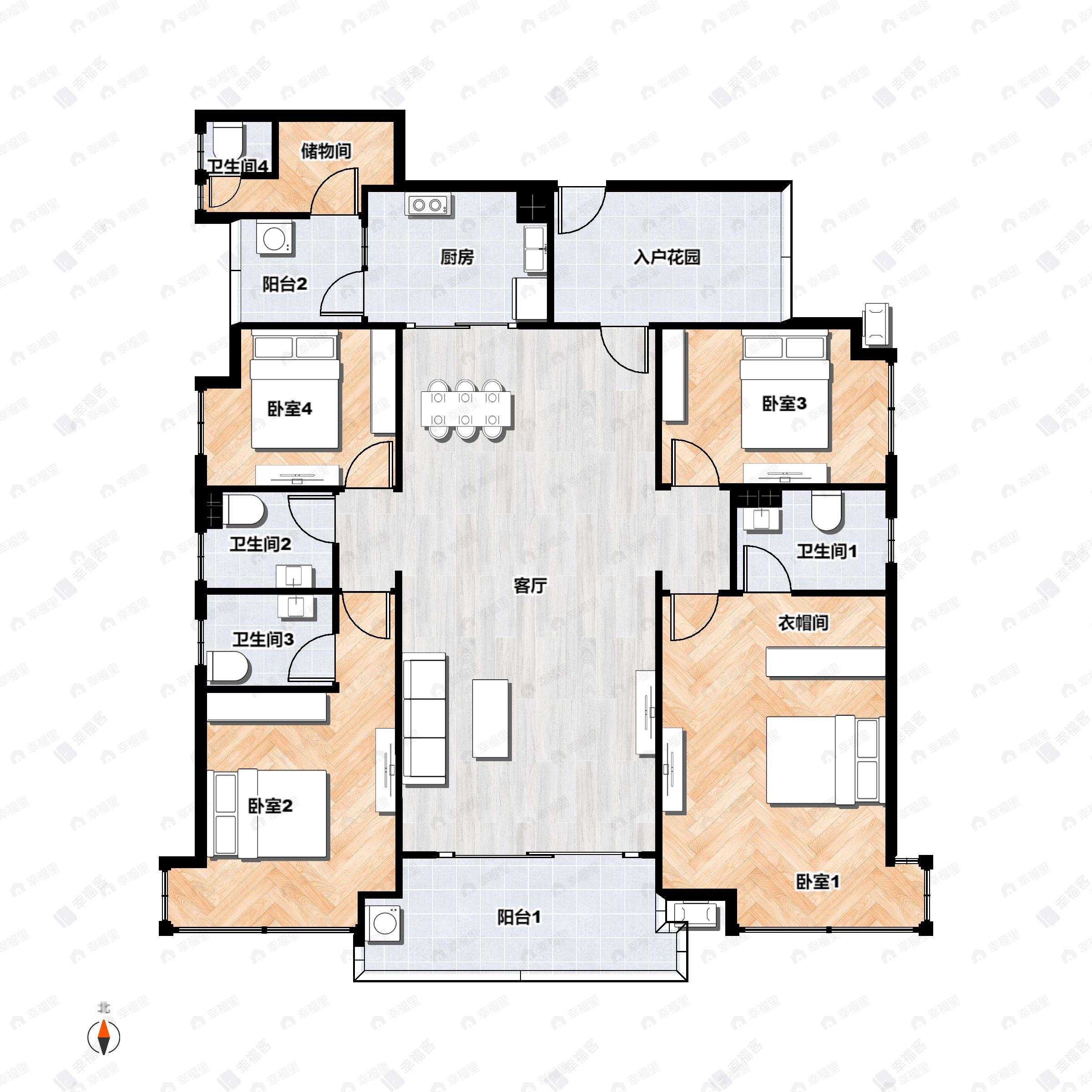 5室3厅2卫建面174平南户型图