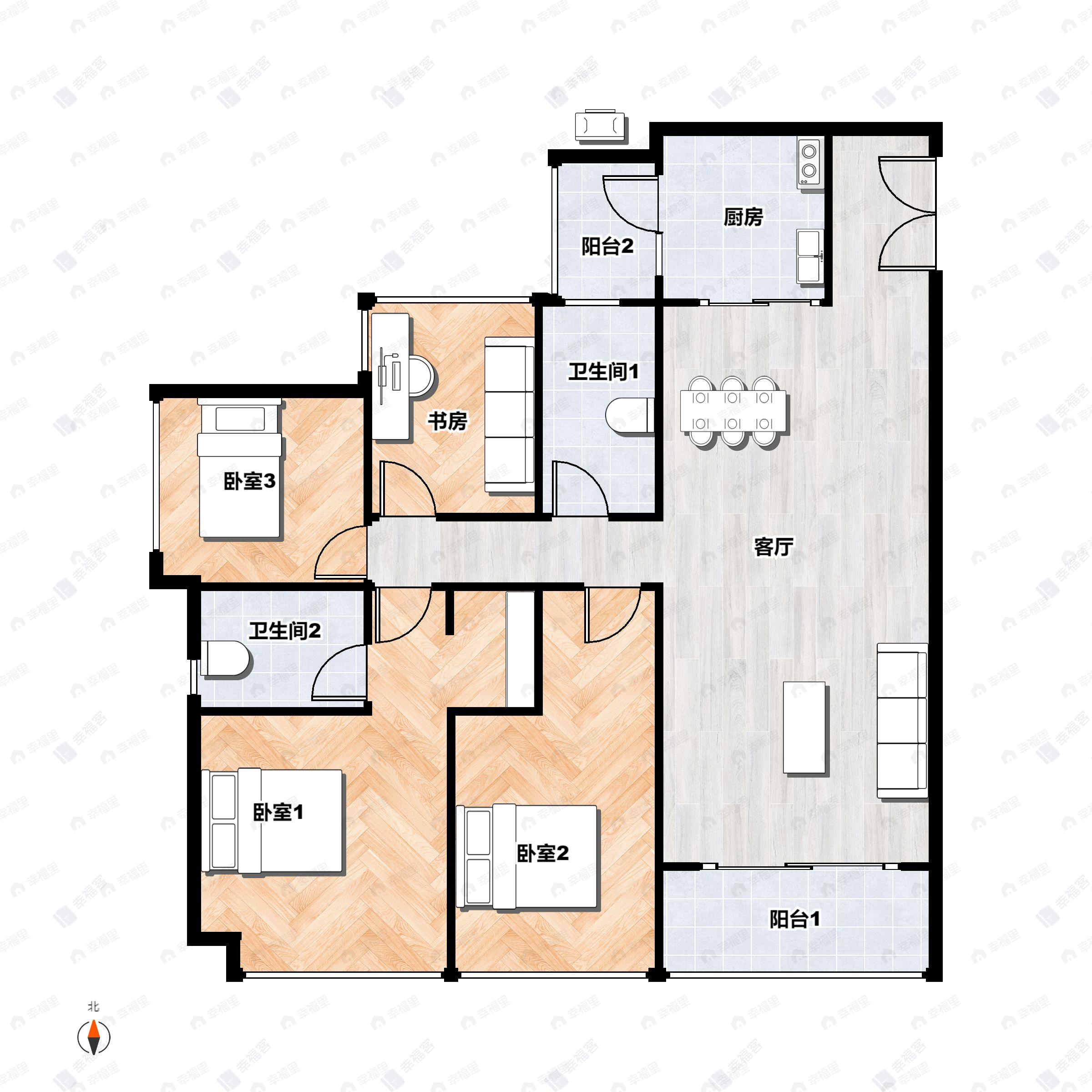 4室2厅2卫建面129平南户型图