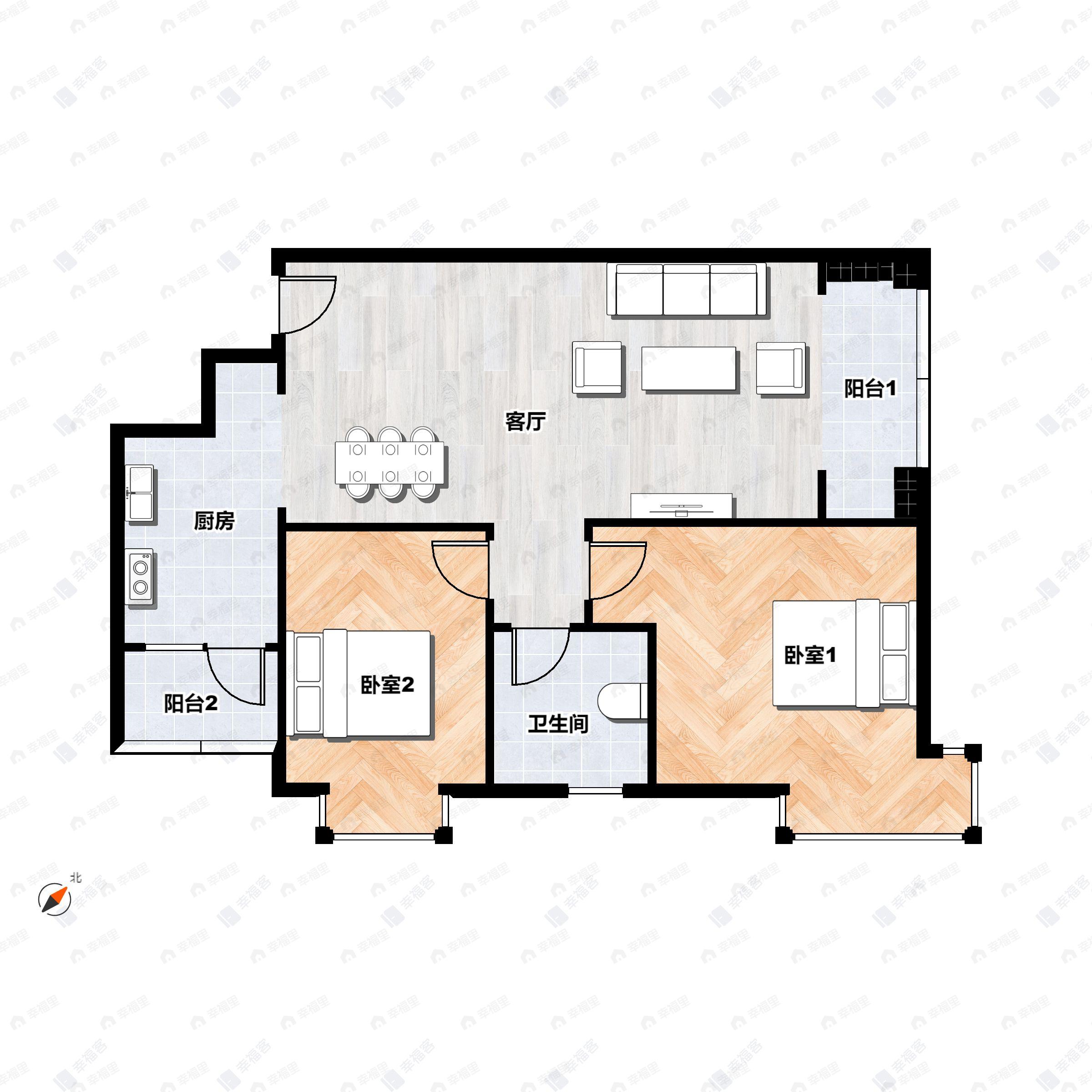 2室2厅1卫建面86平户型图