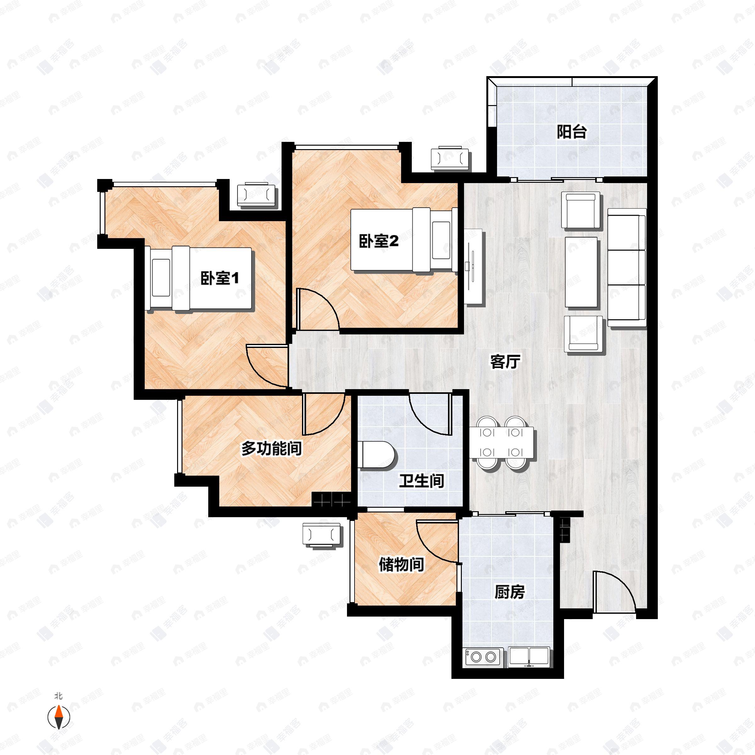 3室2厅1卫建面86平户型图