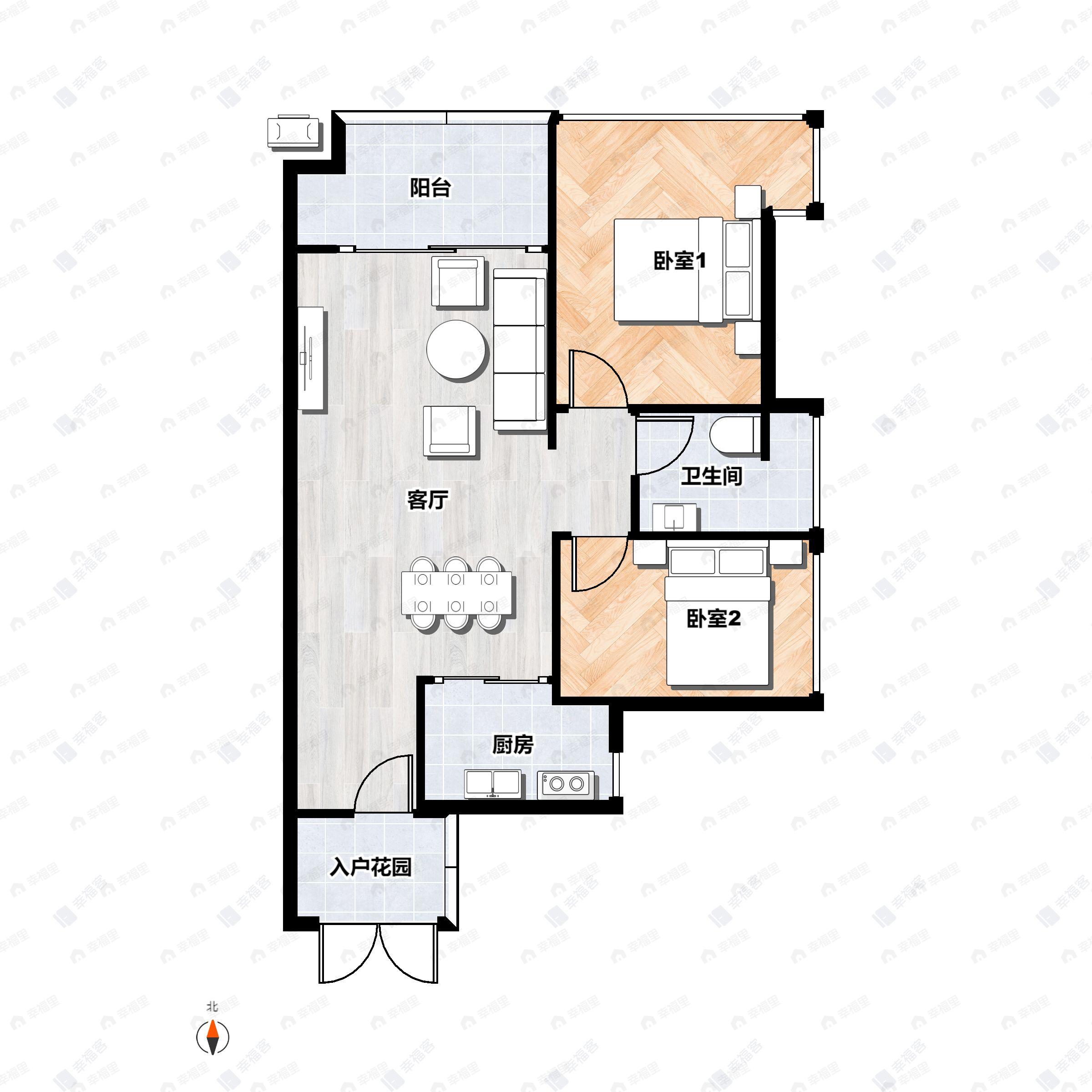 2室2厅1卫建面72平户型图