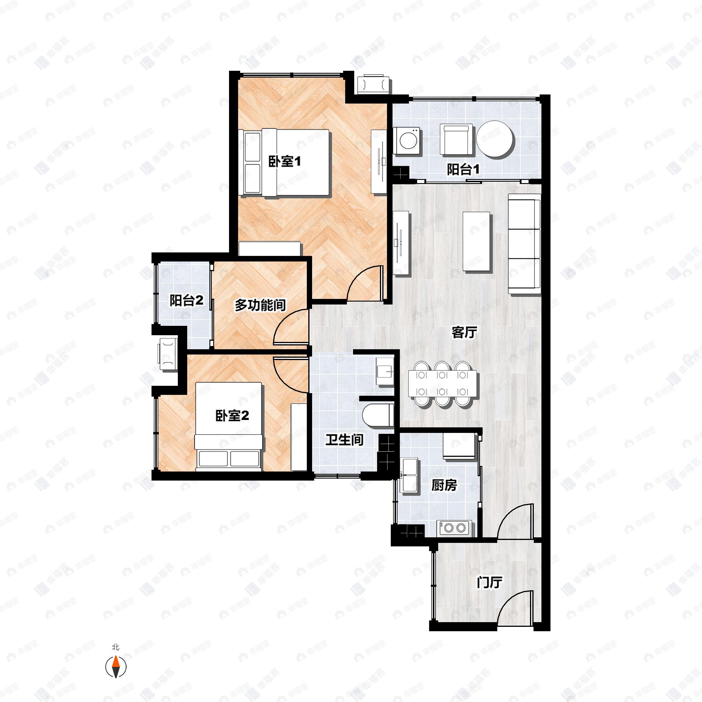 3室2厅1卫建面87m²北户型图