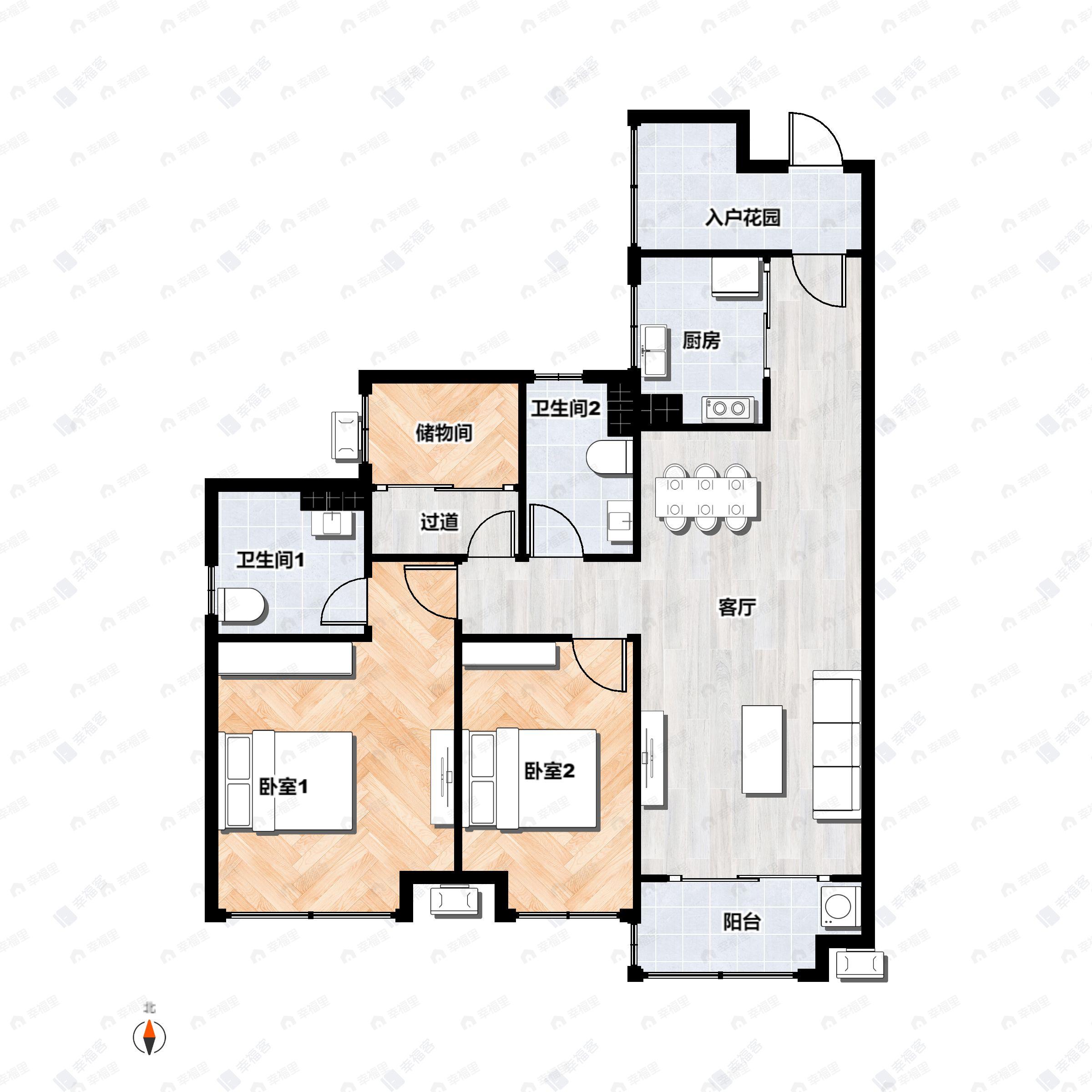 3室2厅2卫建面95平户型图