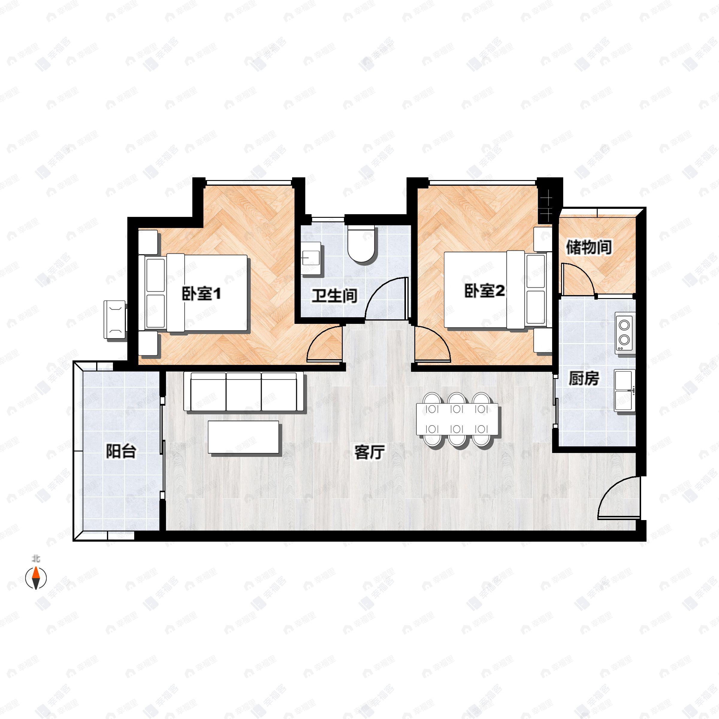 2室2厅1卫建面70平户型图