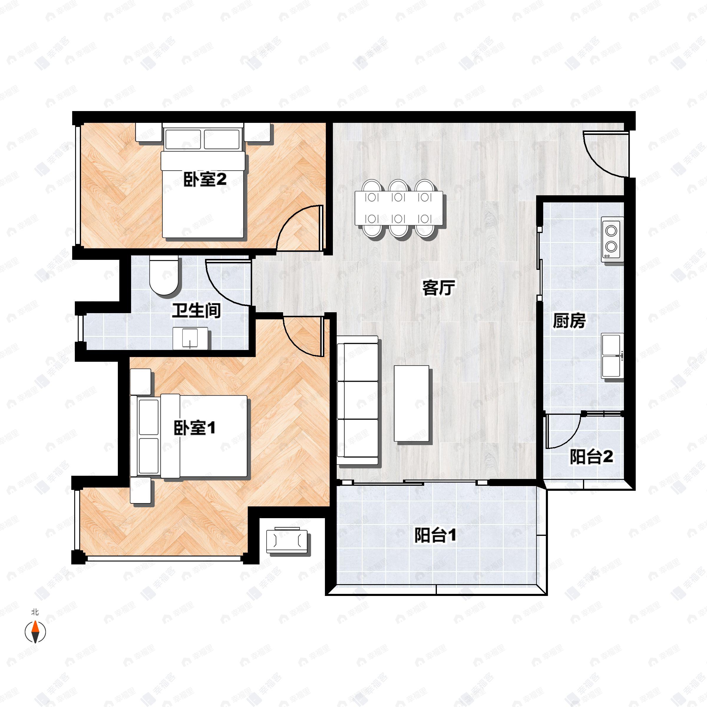 科城山庄峻森园2室2厅1卫户型图
