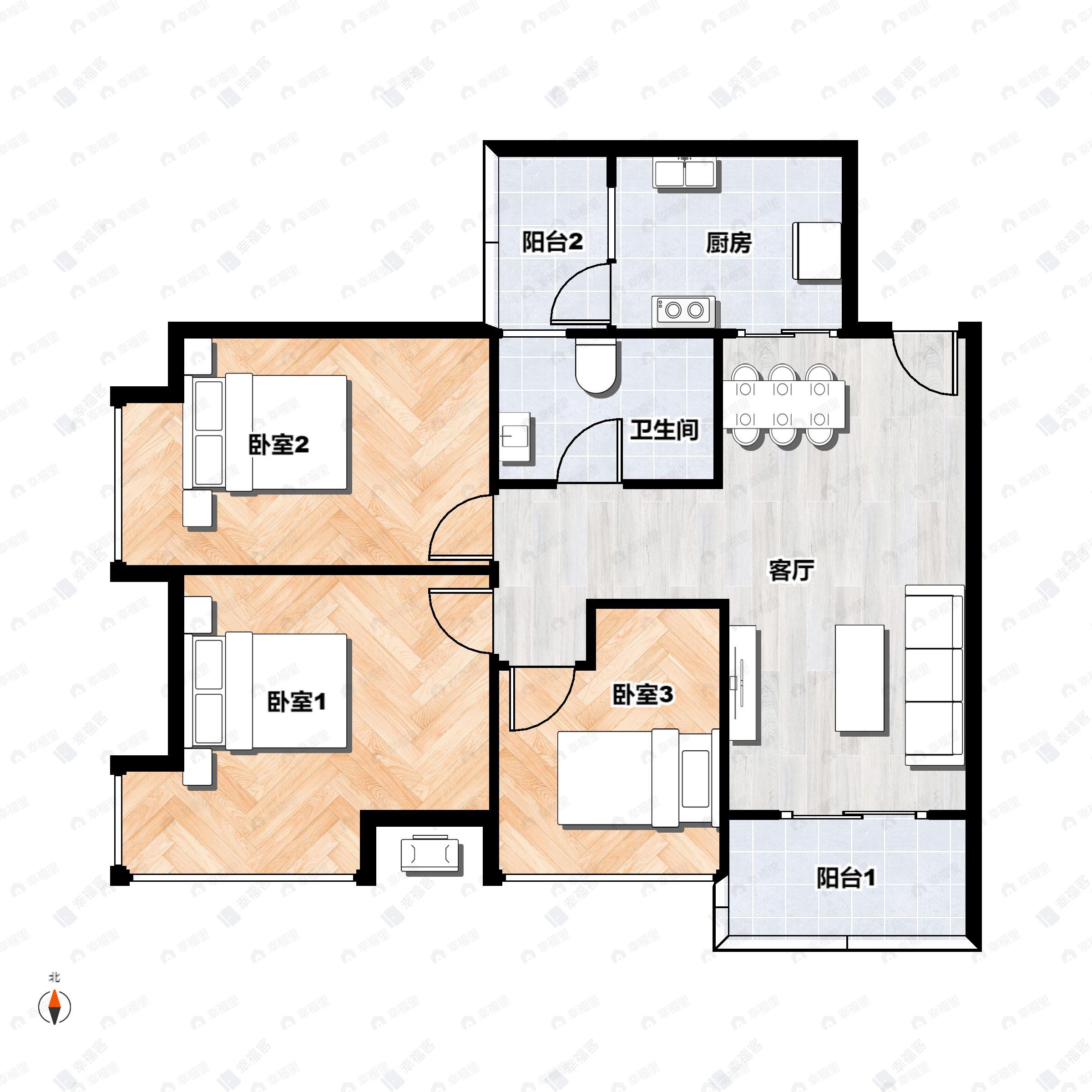 3室2厅1卫建面88平户型图