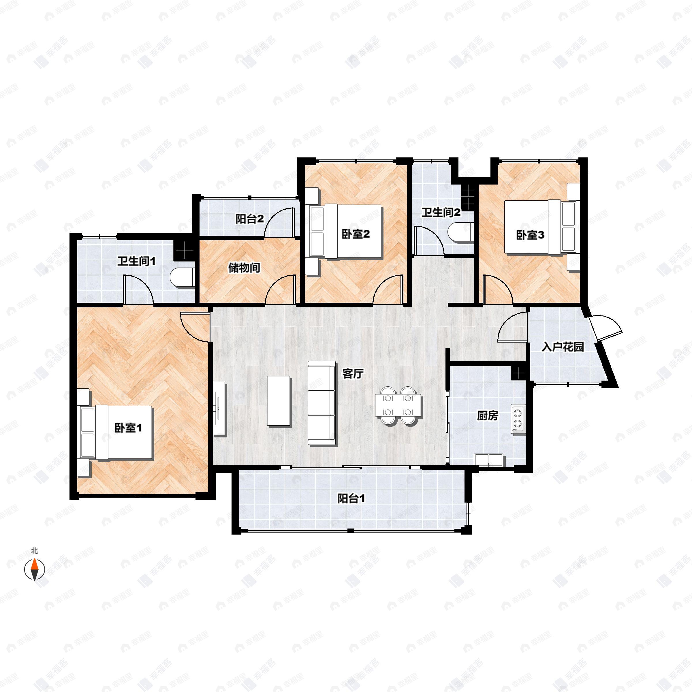 3室2厅2卫建面124平户型图