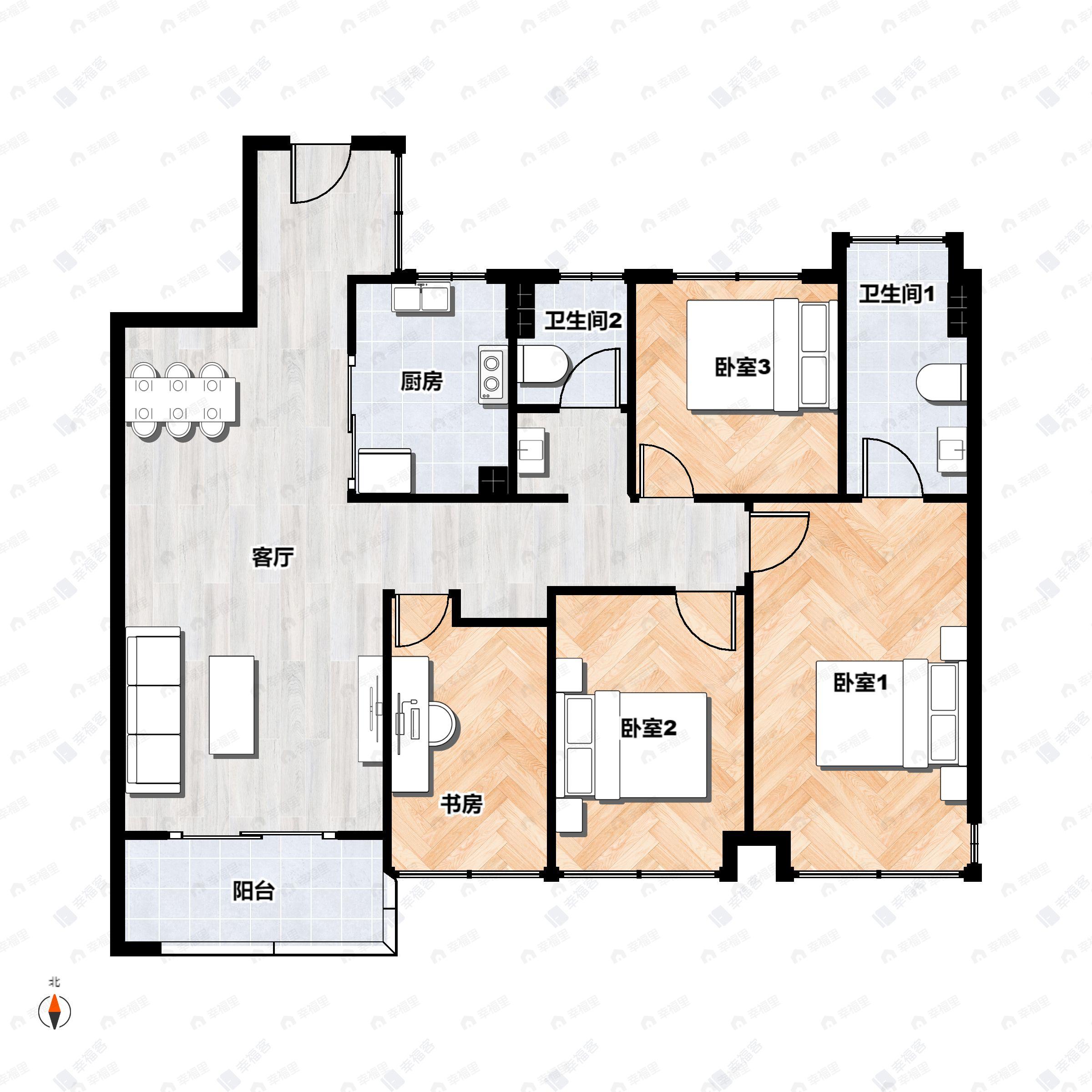 4室2厅2卫建面110平户型图