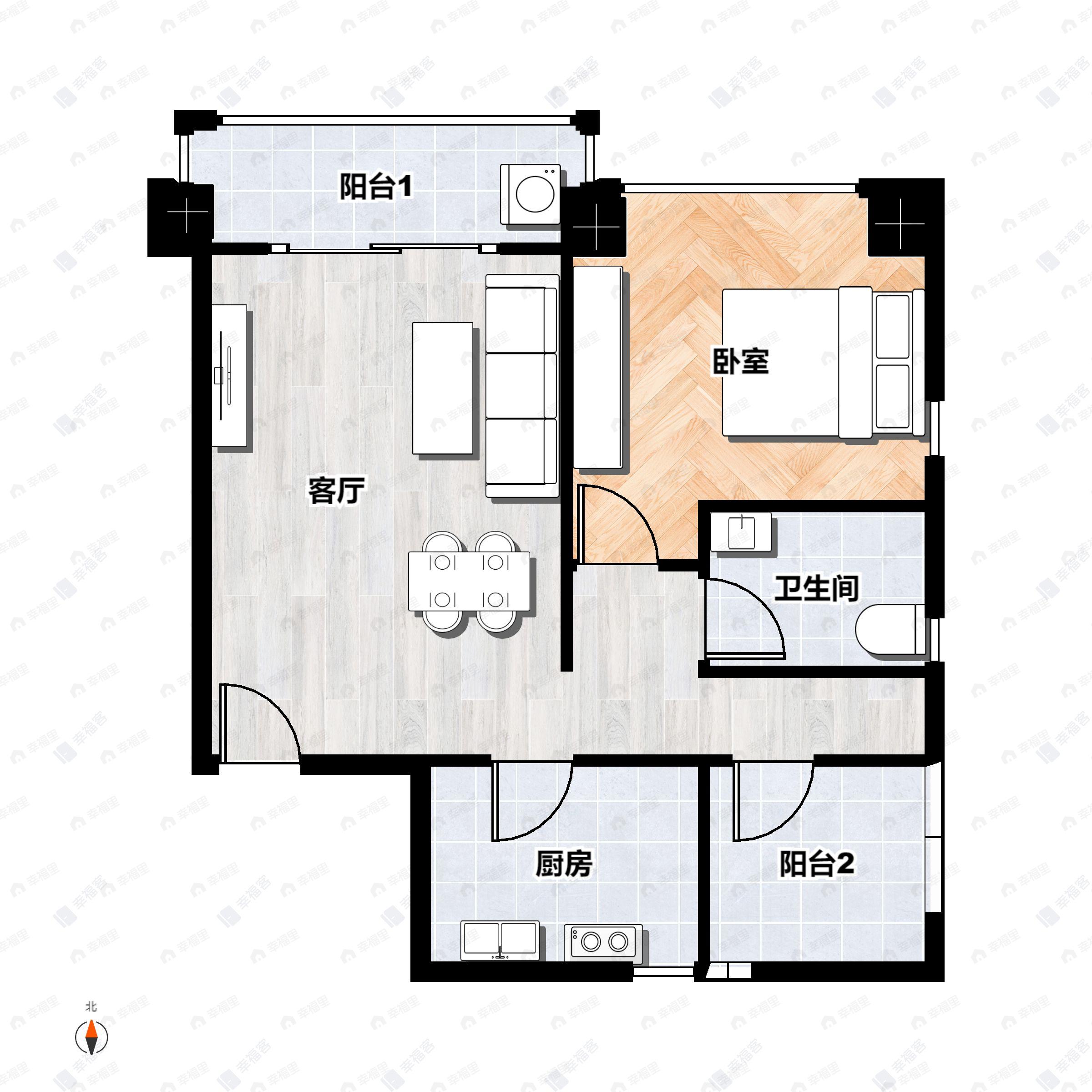 2室2厅1卫建面62平户型图
