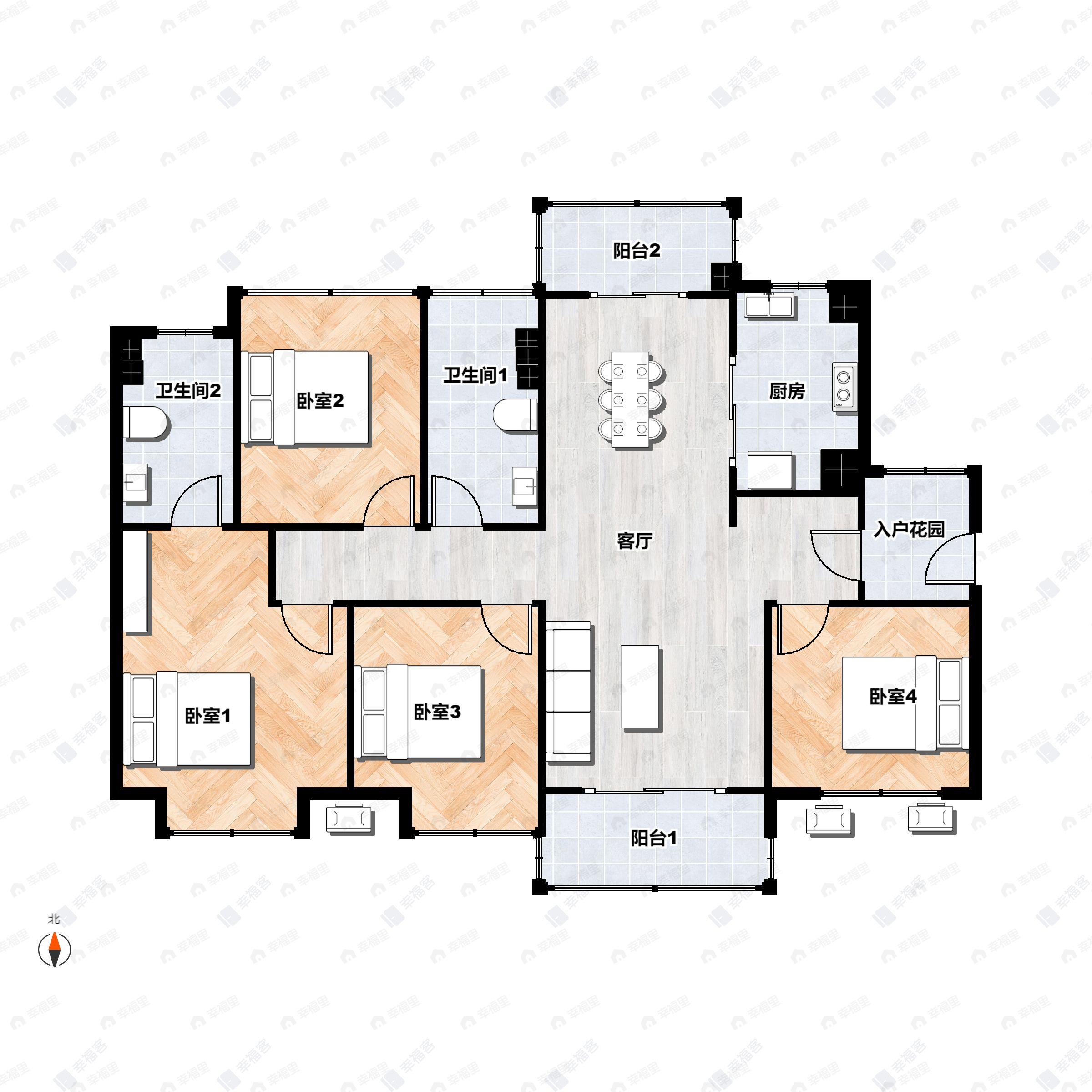 4室2厅2卫建面128平户型图