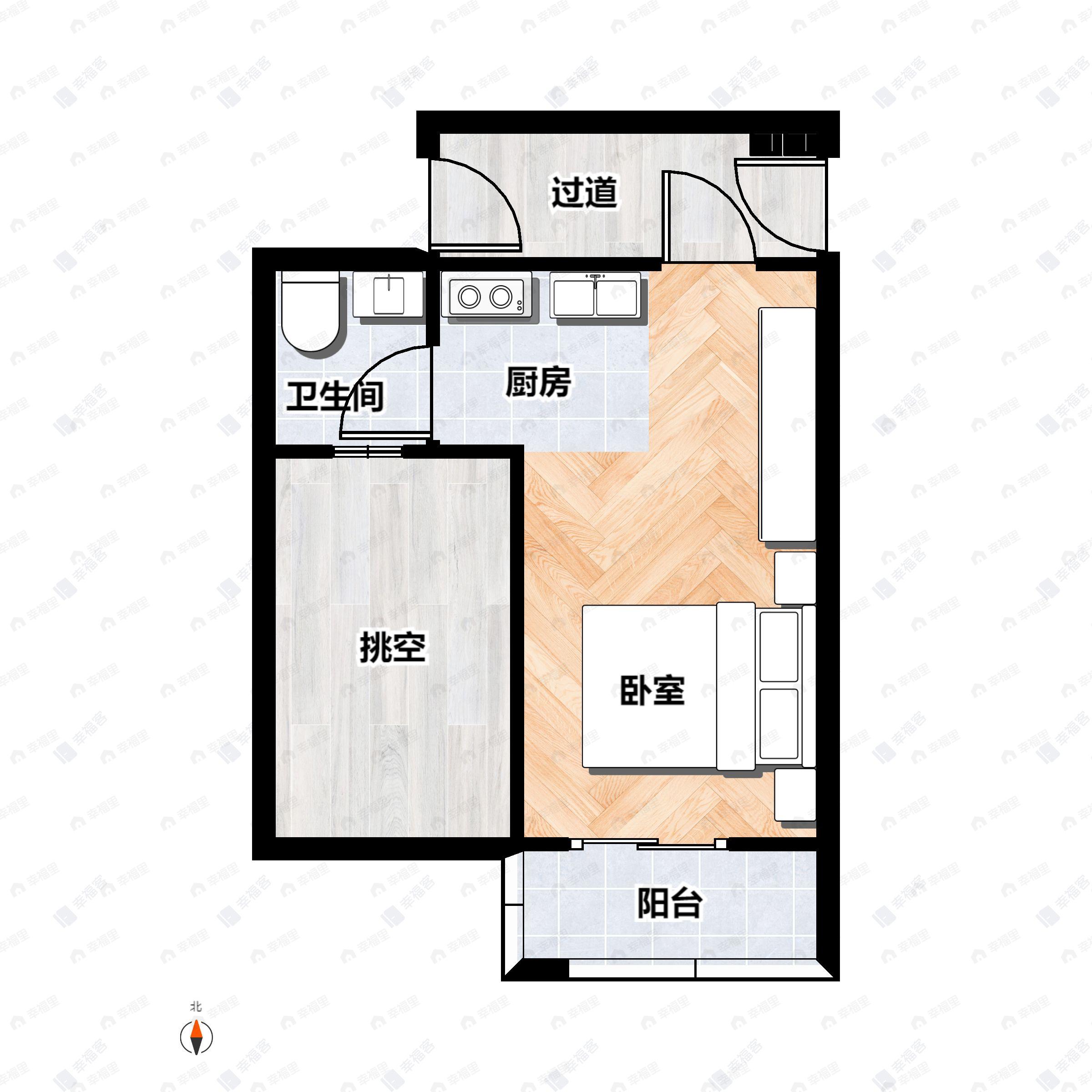 1室1厅1卫建面38平户型图