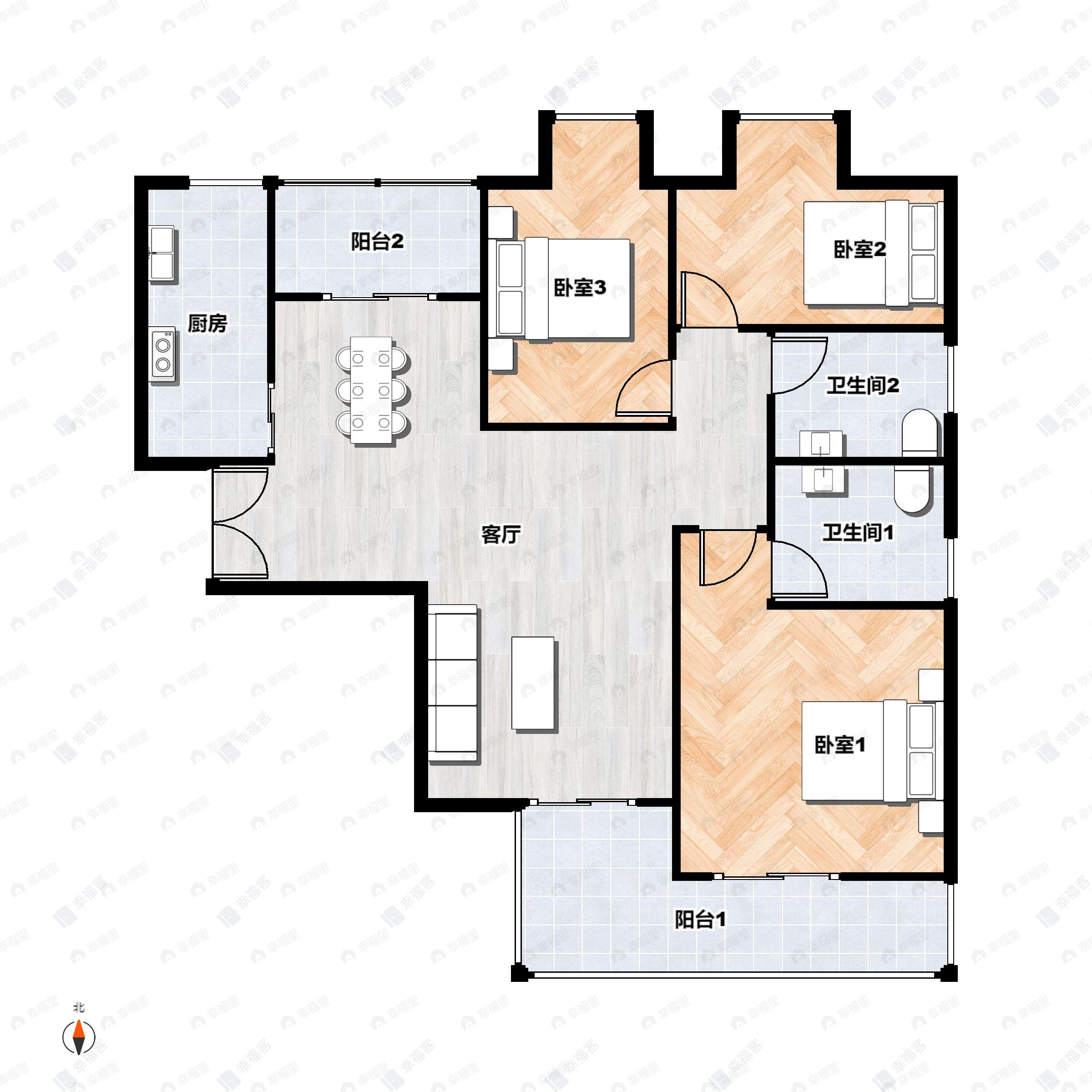 3室2厅2卫建面120平户型图