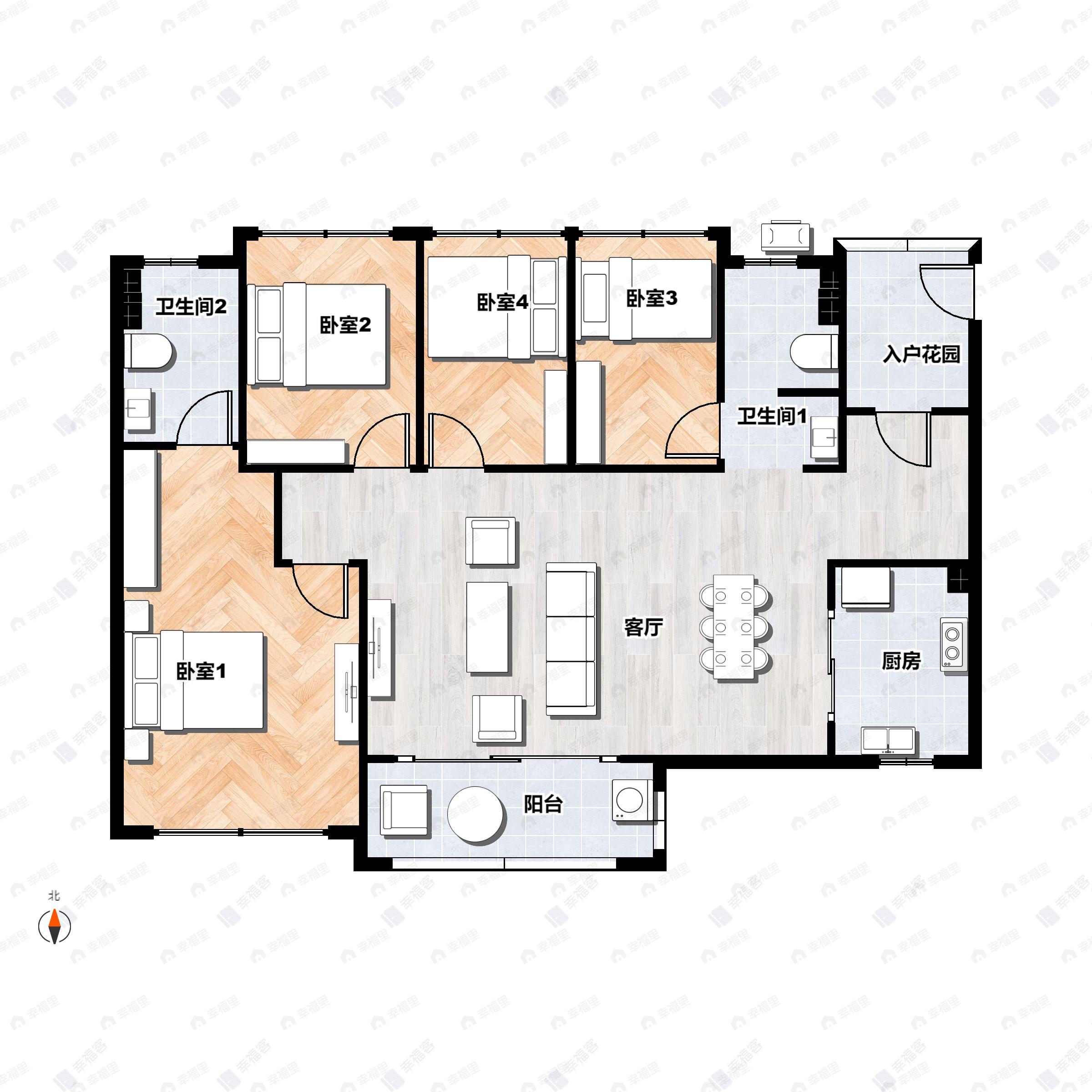 4室2厅2卫建面117平户型图