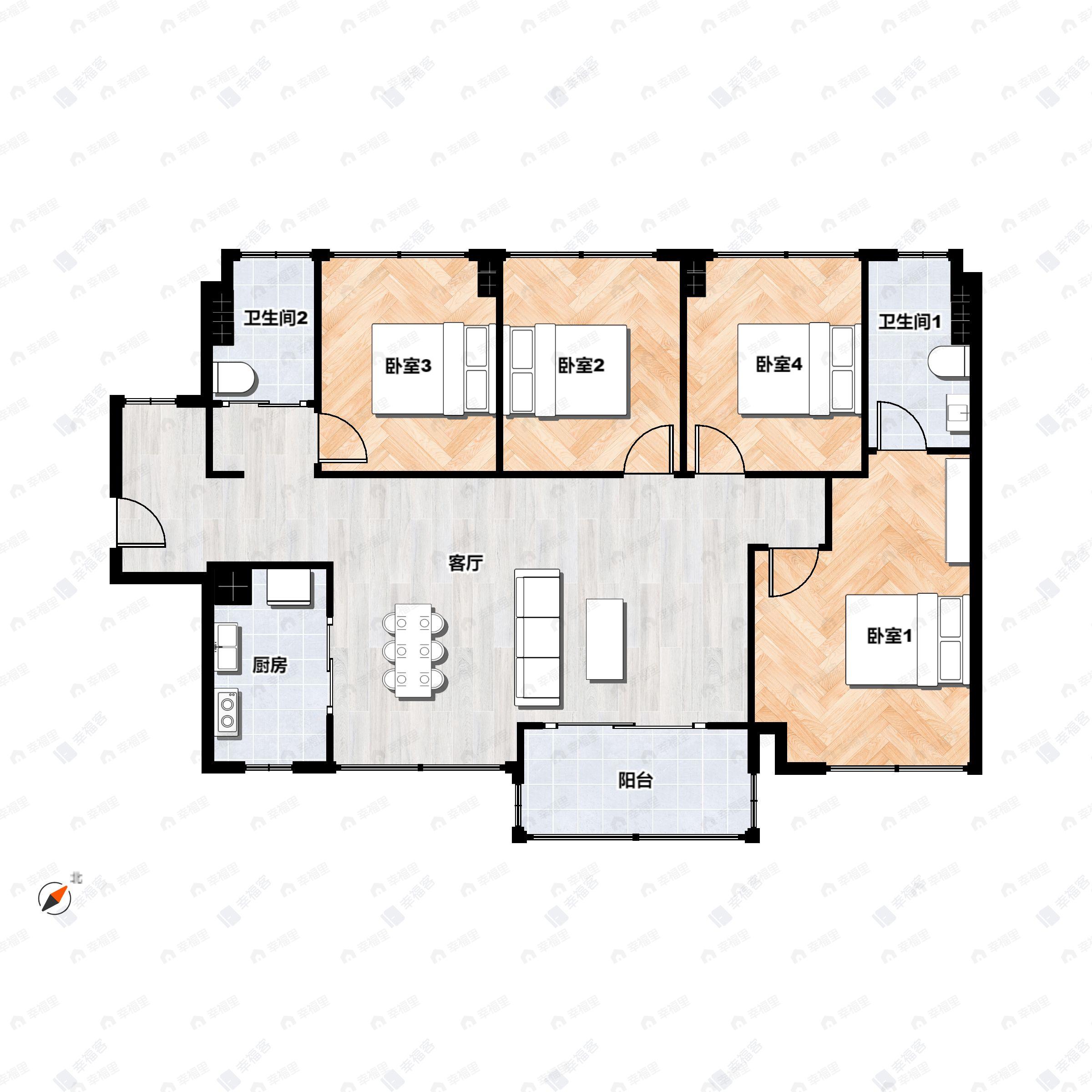 4室2厅2卫建面125平南户型图
