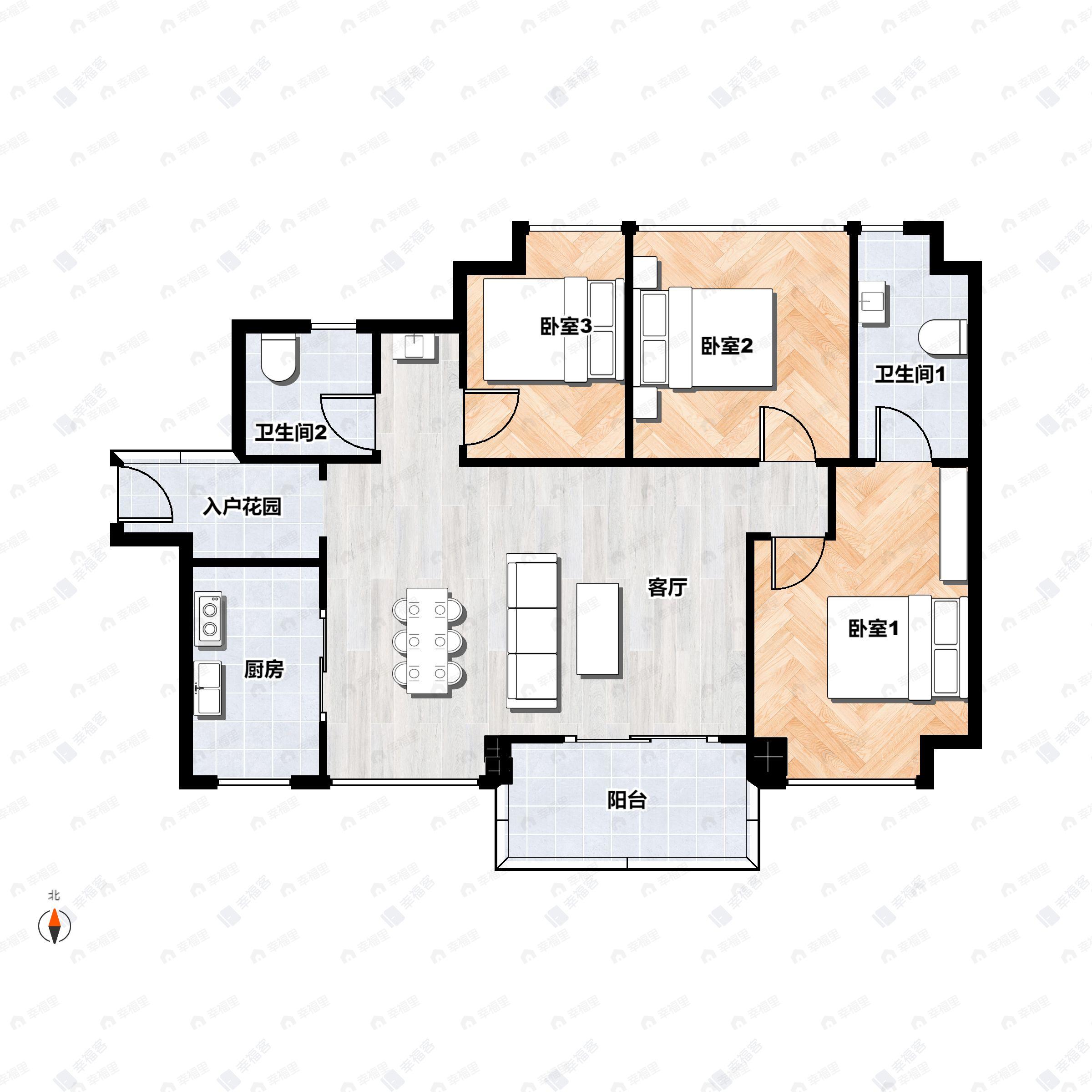 3室2厅2卫建面95平户型图