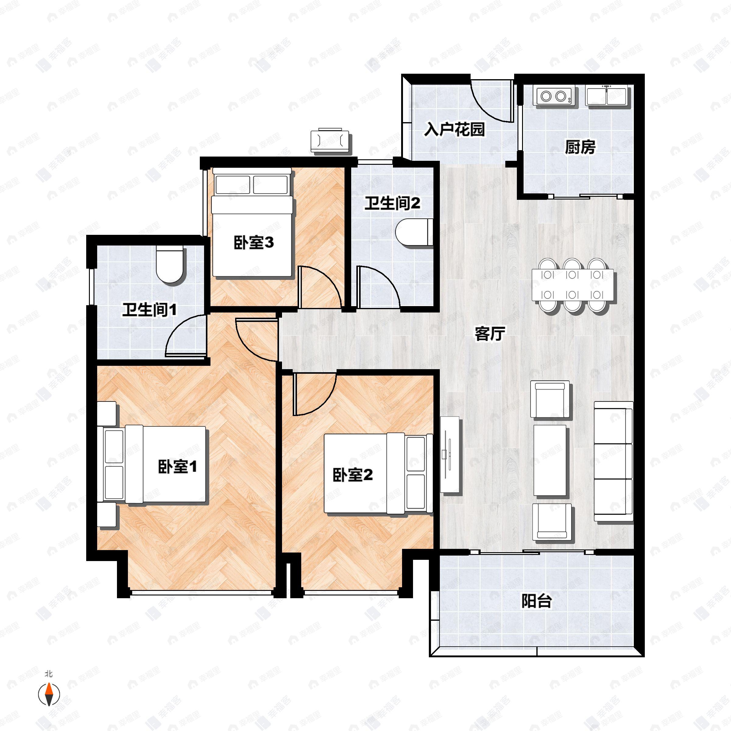 3室2厅2卫建面97平户型图