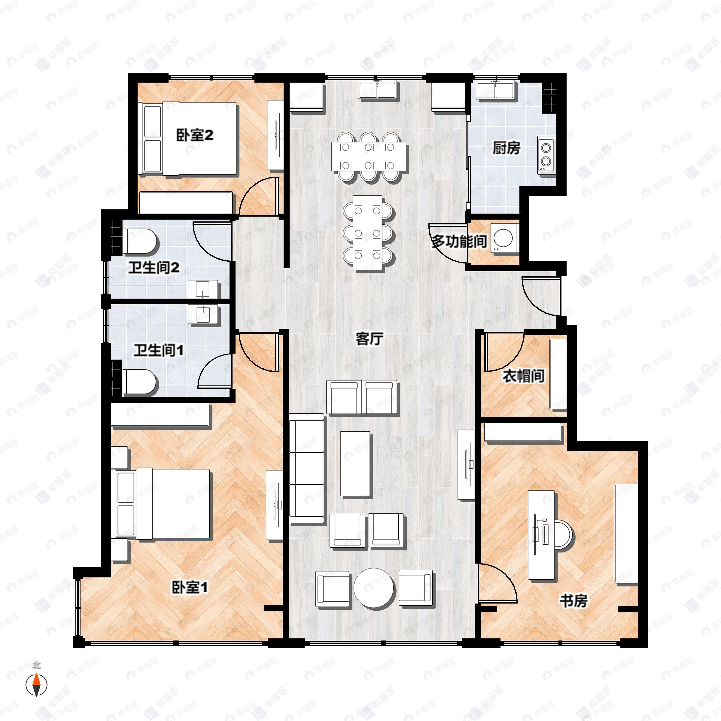 3室2厅2卫建面125m²北|南户型图