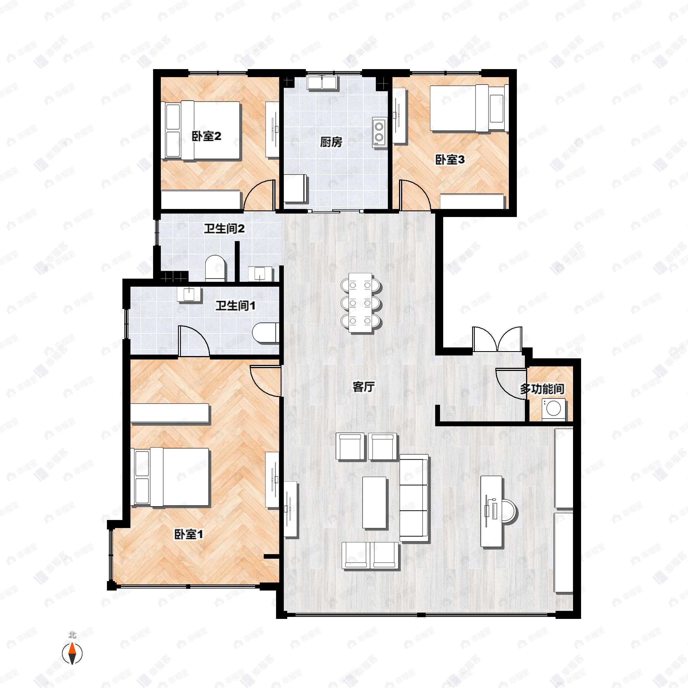 3室2厅2卫建面143m²北|南户型图
