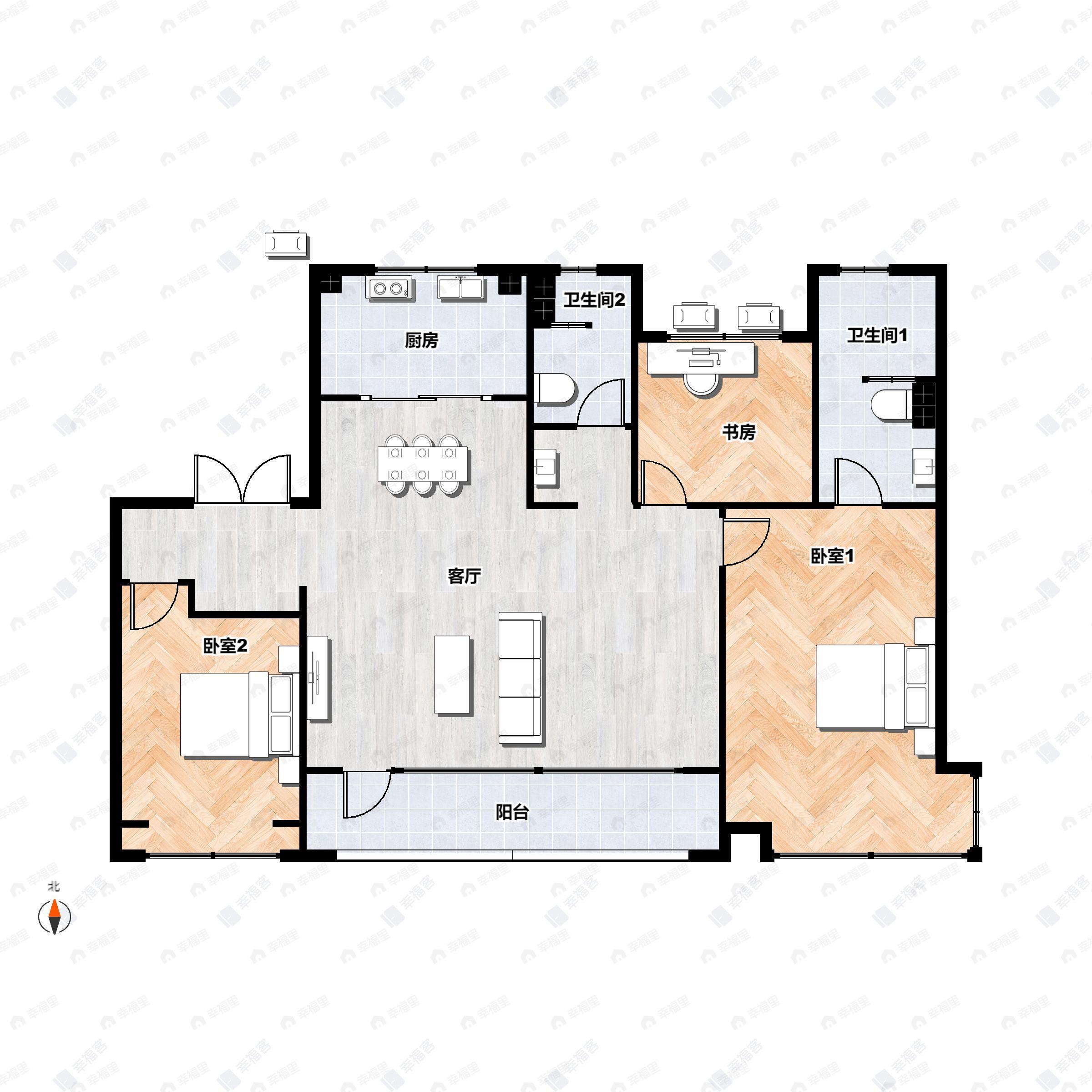 3室2厅2卫建面135平南|北户型图