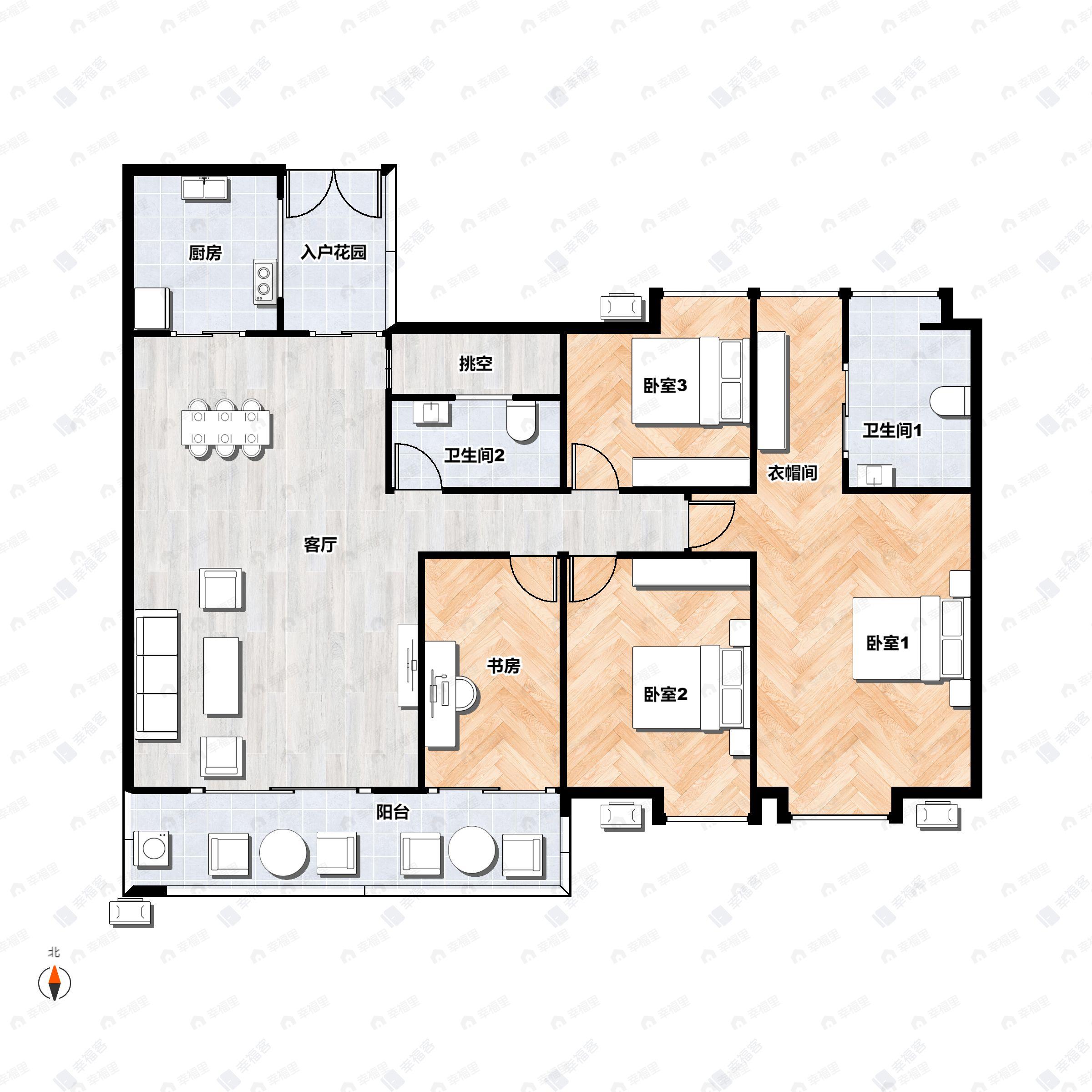 4室2厅2卫建面164平户型图