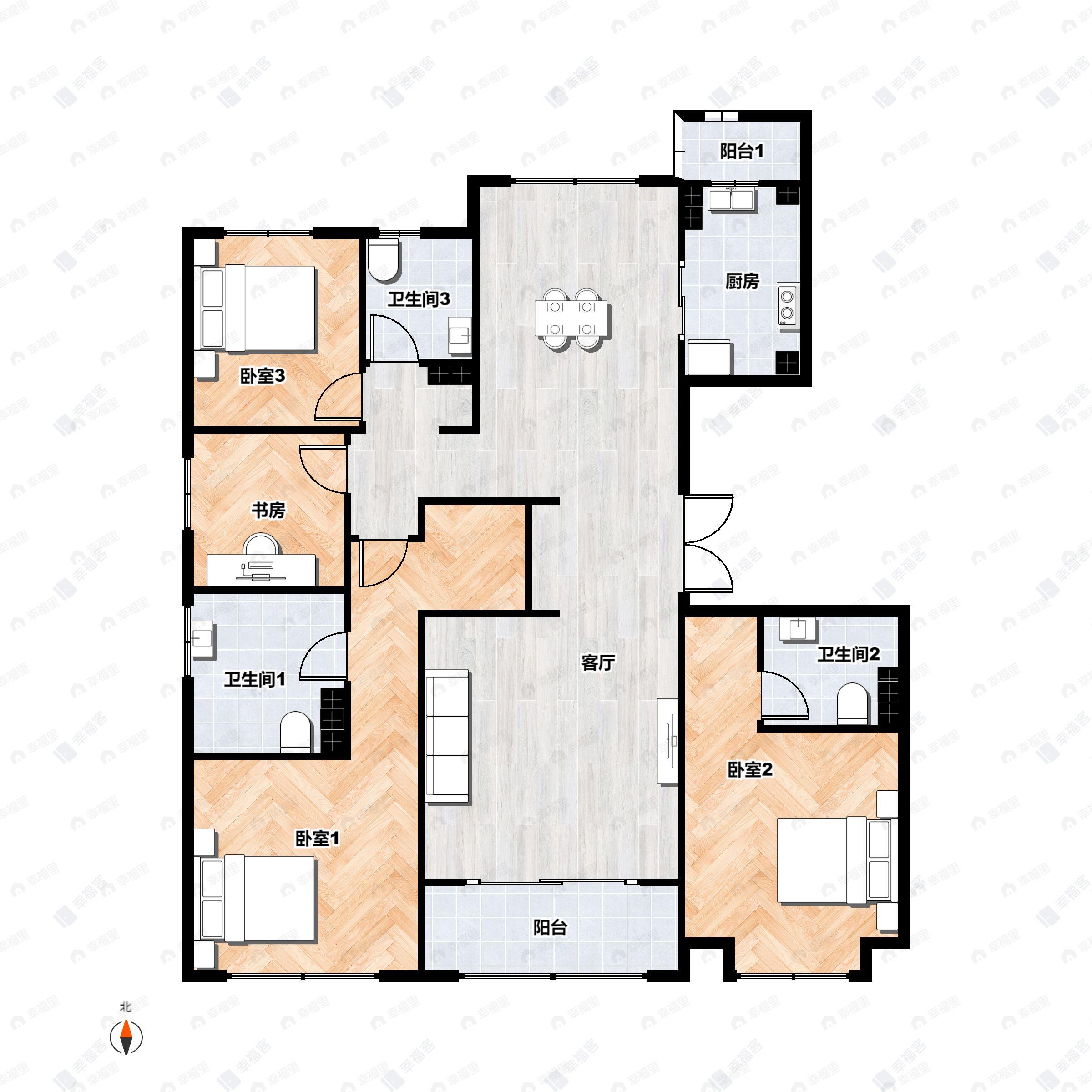 4室2厅3卫建面153平户型图