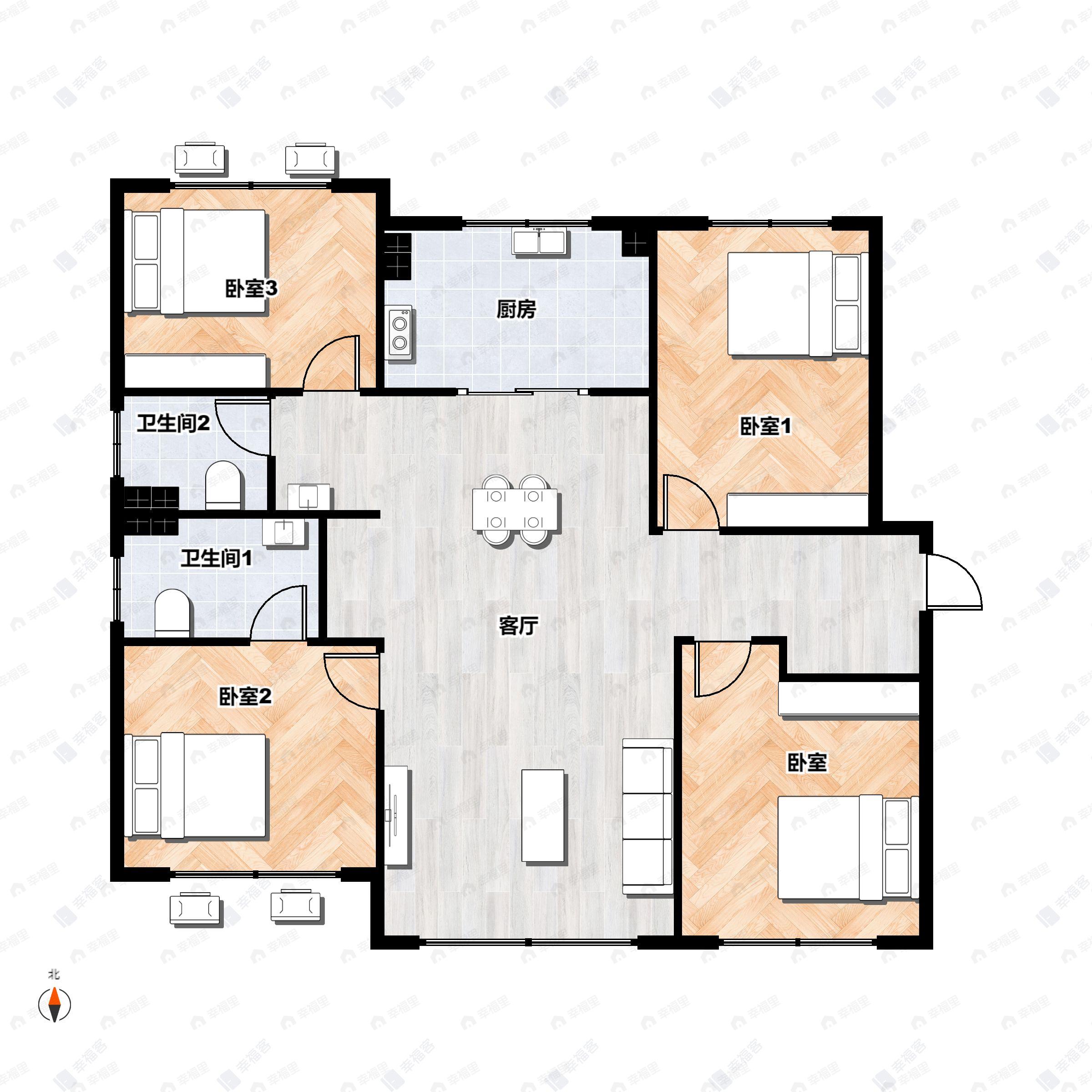 4室2厅2卫建面124平户型图