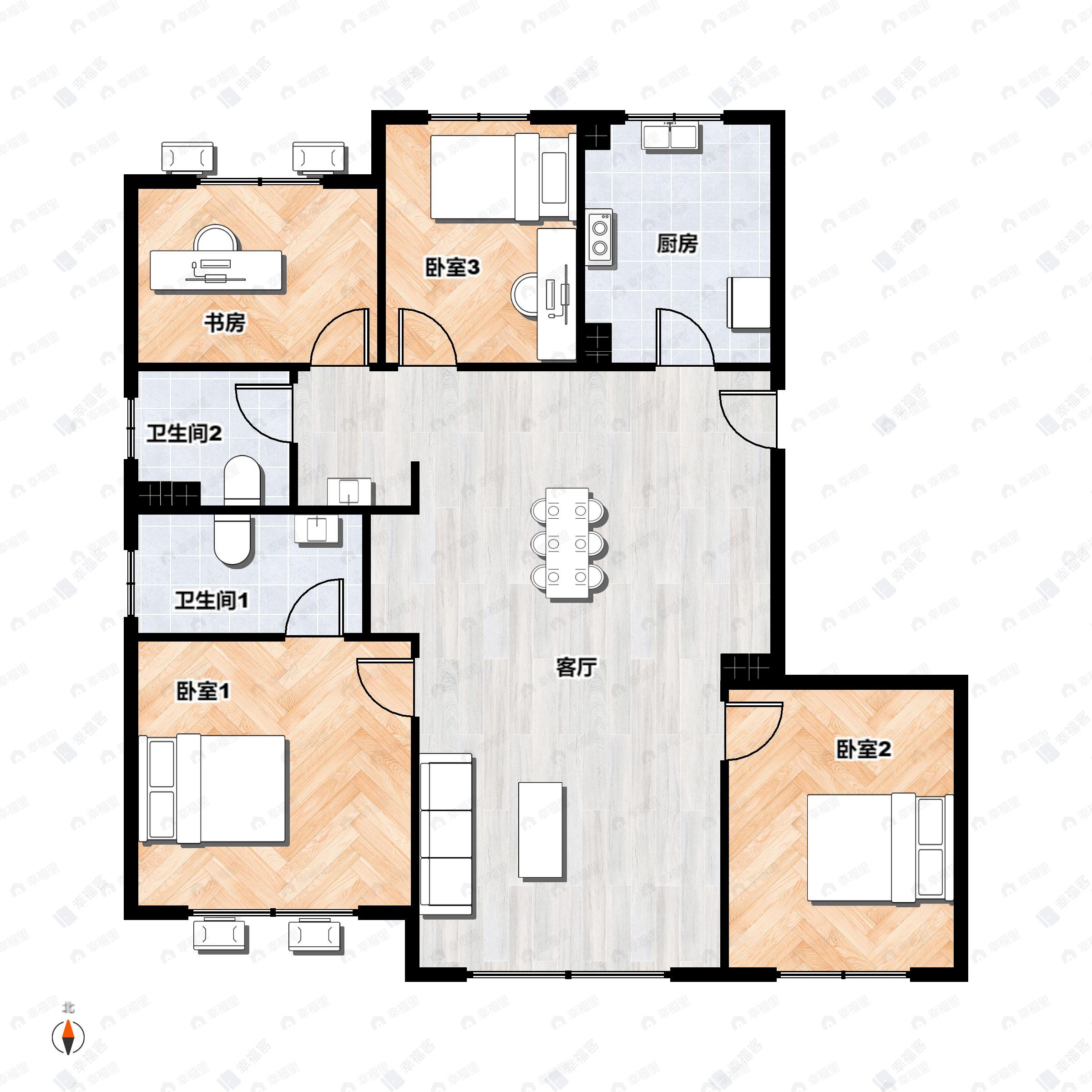 4室2厅2卫建面122平户型图