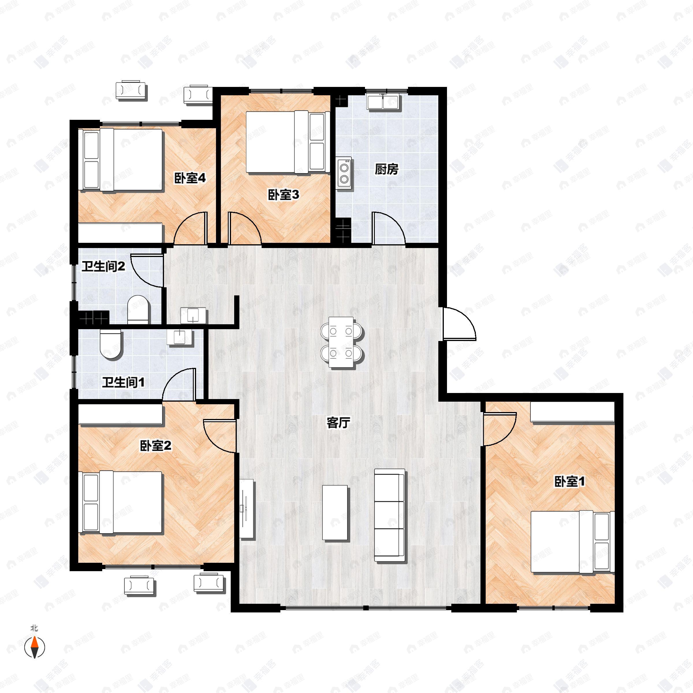 4室2厅2卫建面138平户型图