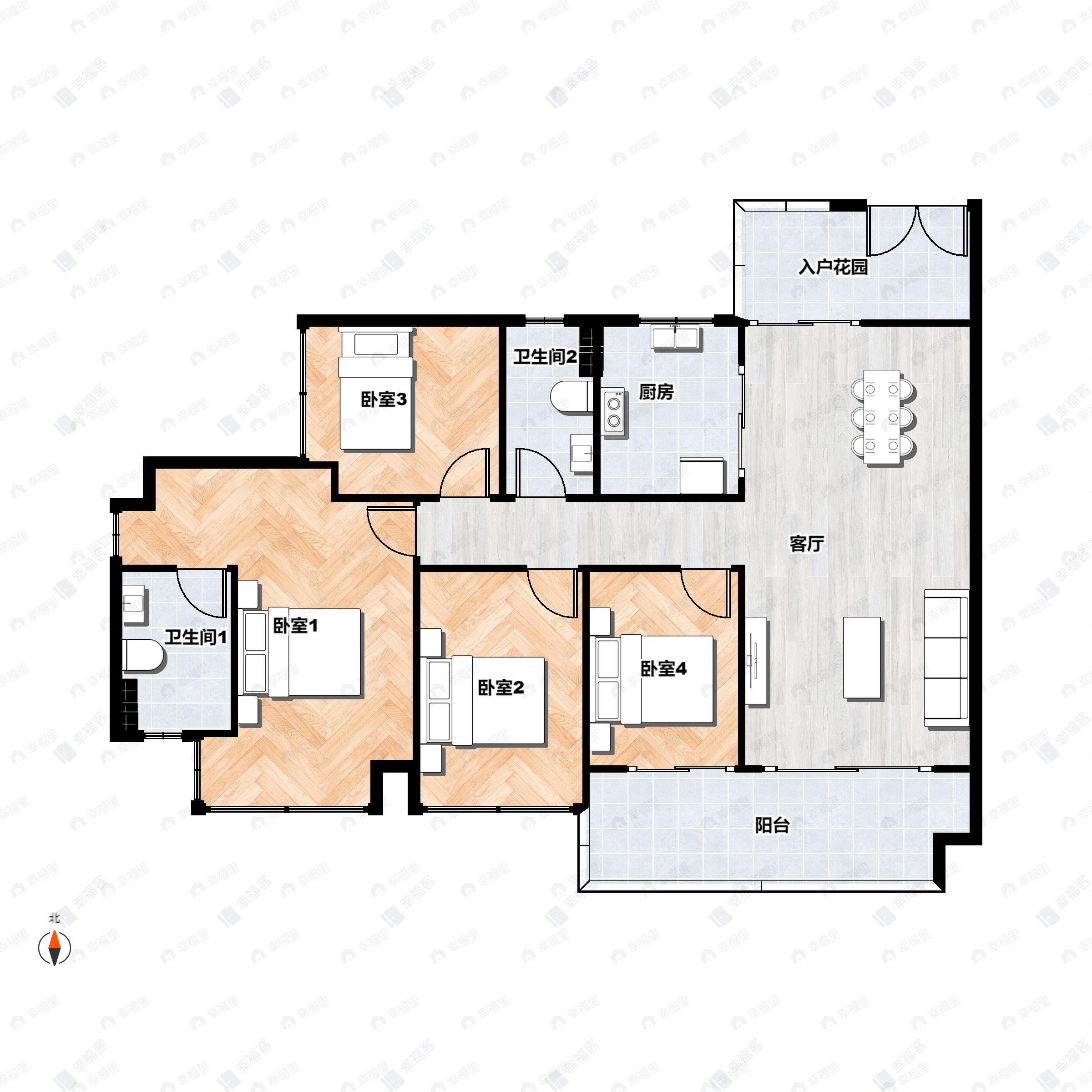 4室2厅2卫建面128平南户型图