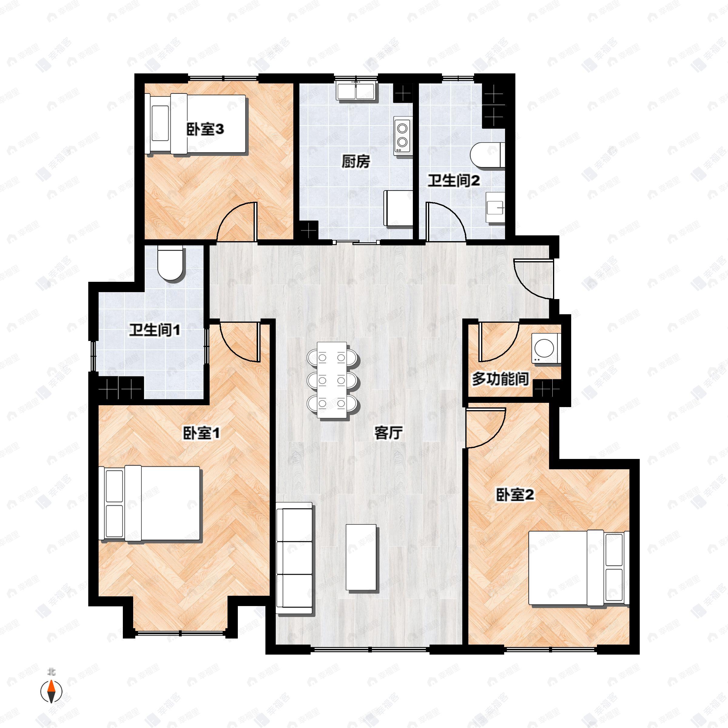 3室2厅2卫建面109平户型图