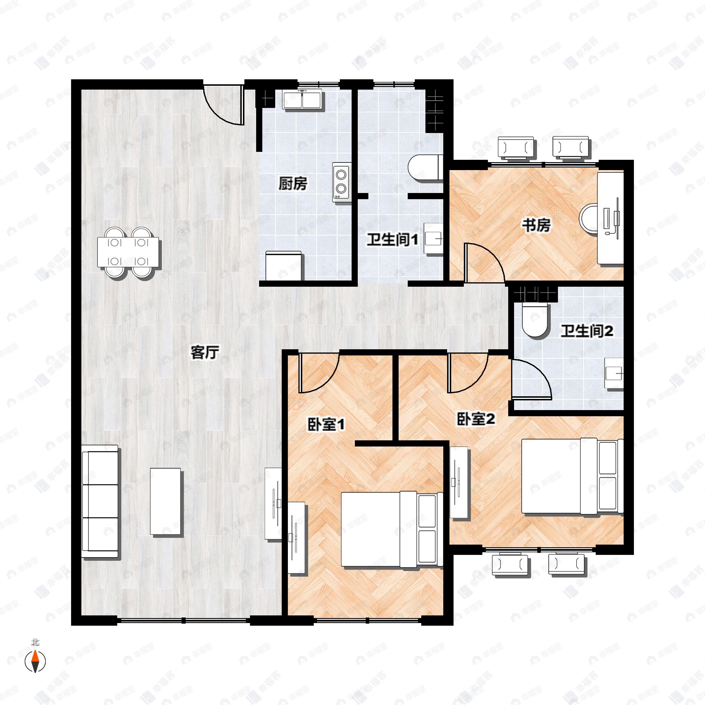 3室2厅2卫建面115平户型图