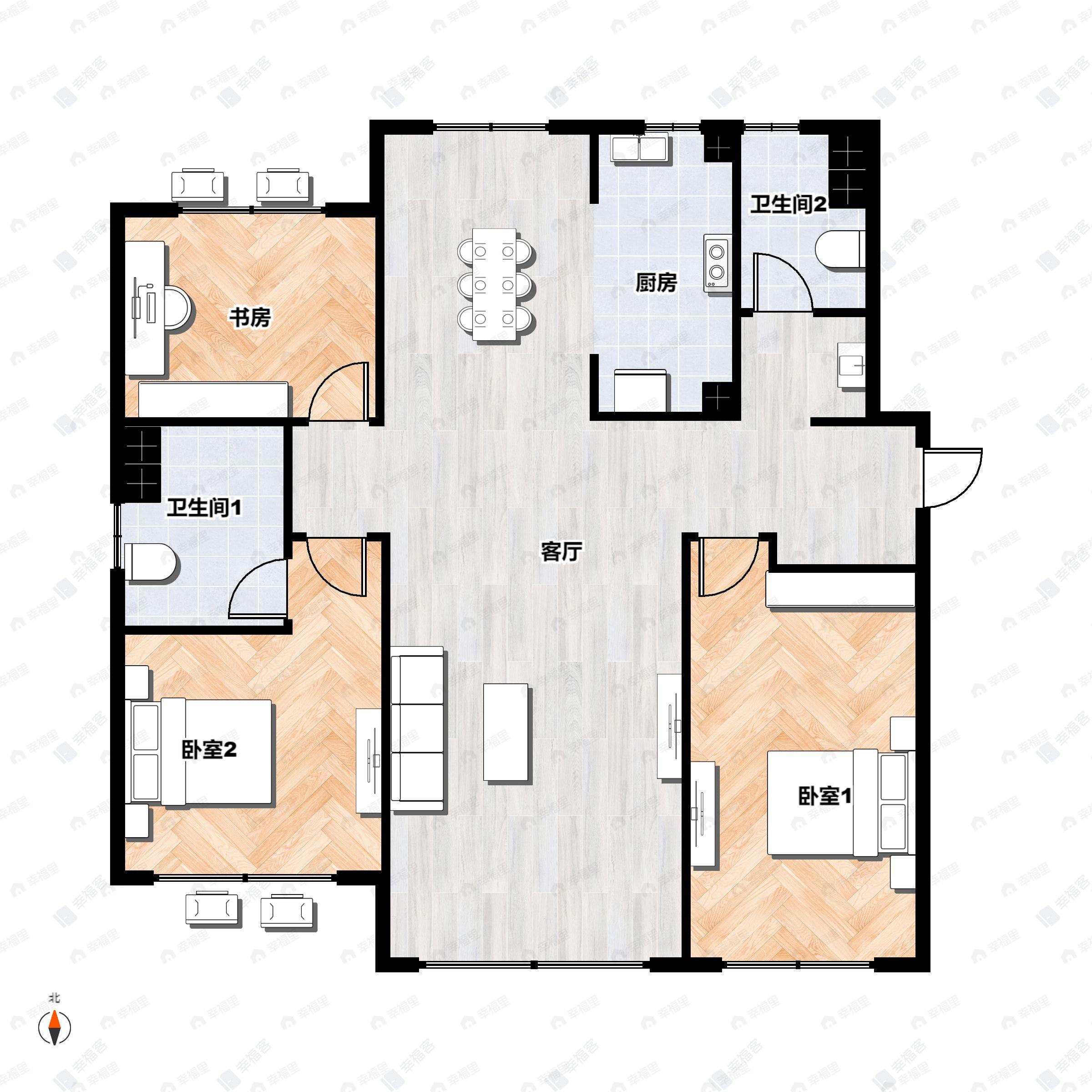 3室2厅2卫建面125平户型图