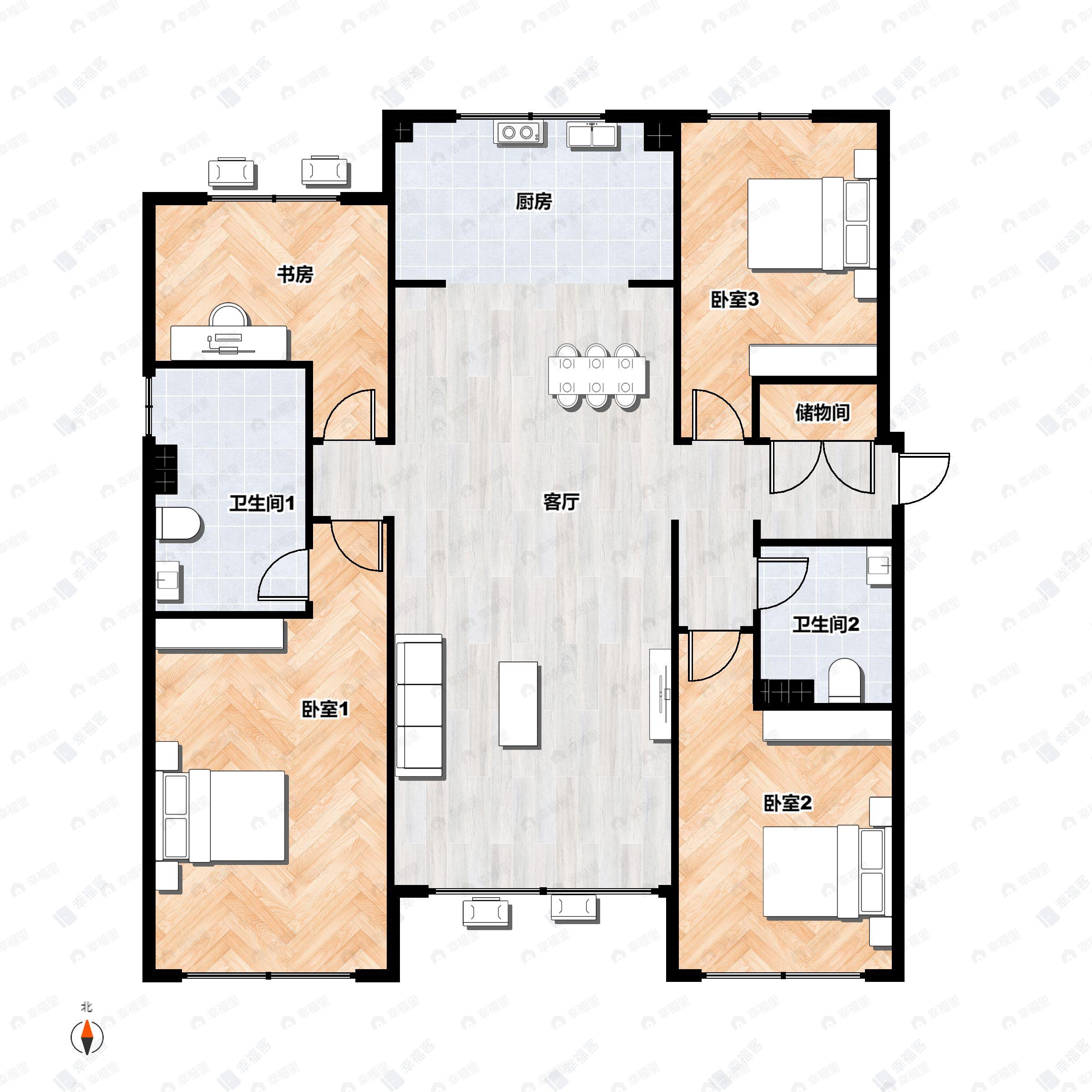 4室2厅2卫建面158平南|北户型图