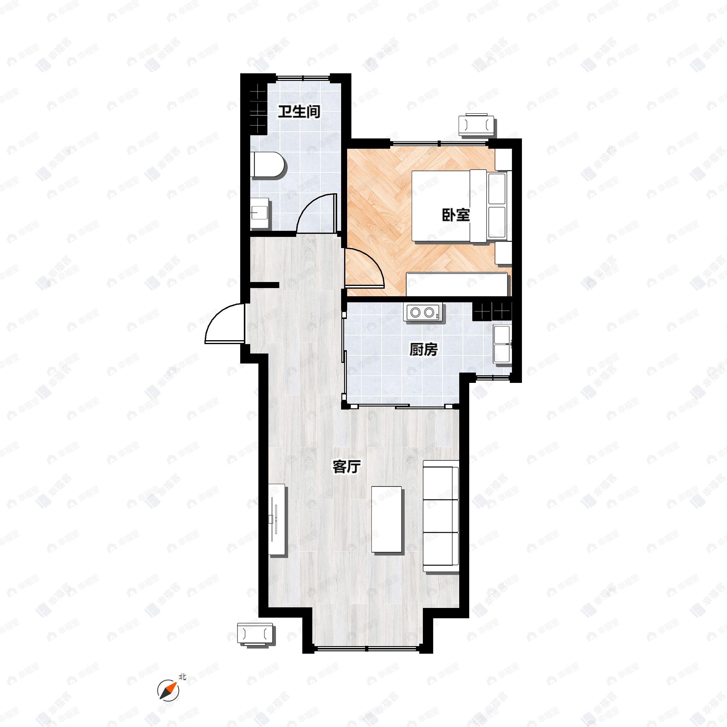 1室1厅1卫建面53平户型图