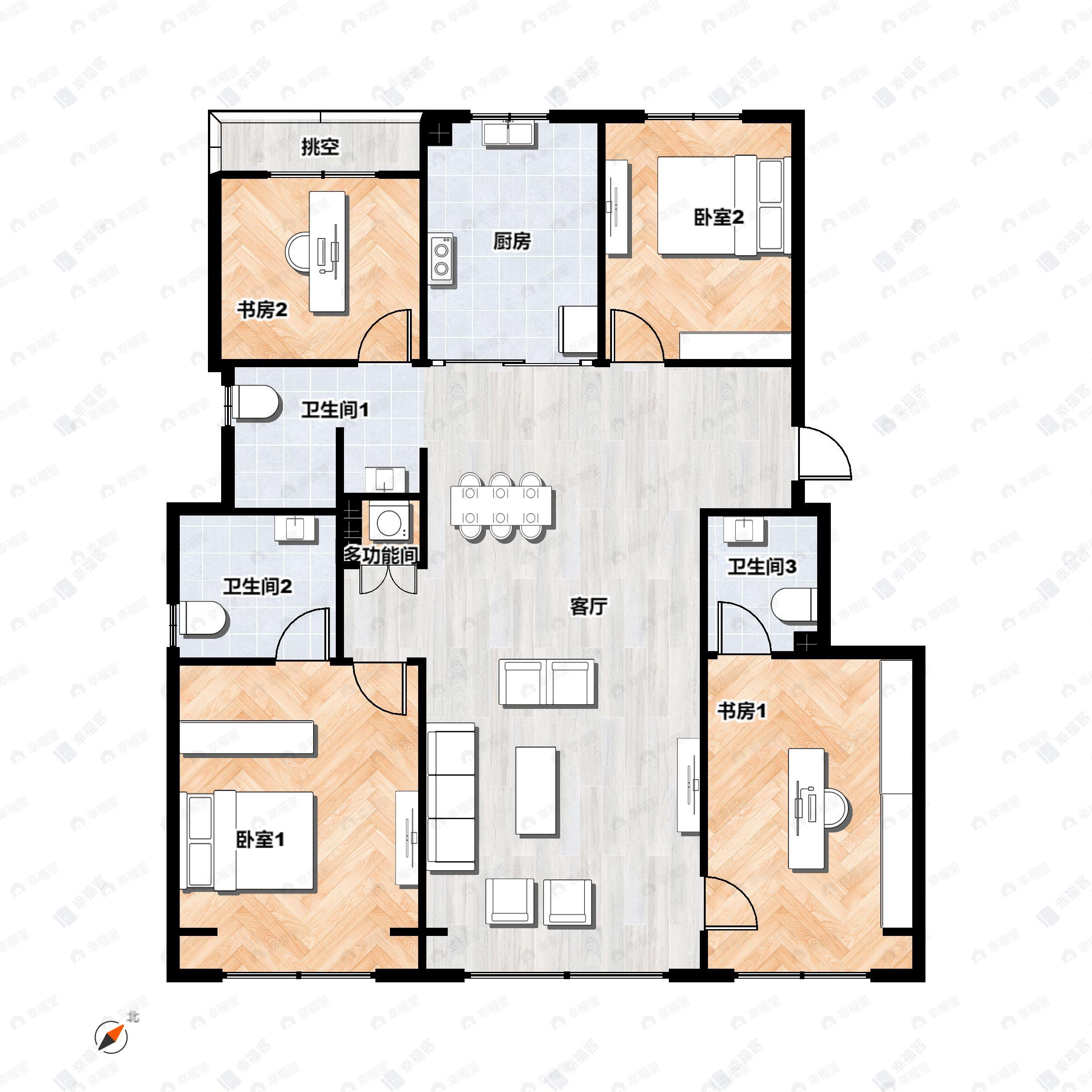 4室2厅3卫建面139平南|北户型图