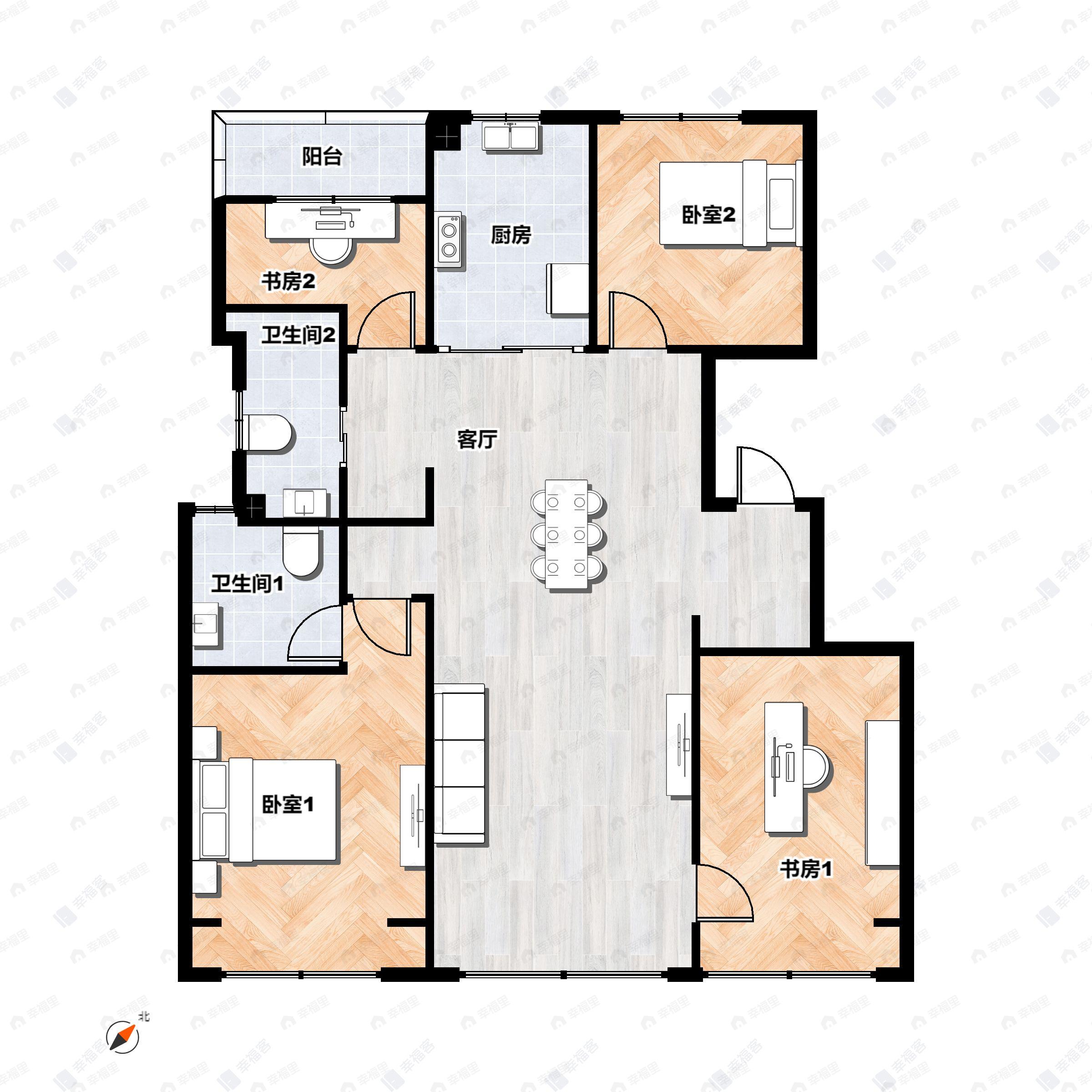 4室2厅2卫建面115平户型图