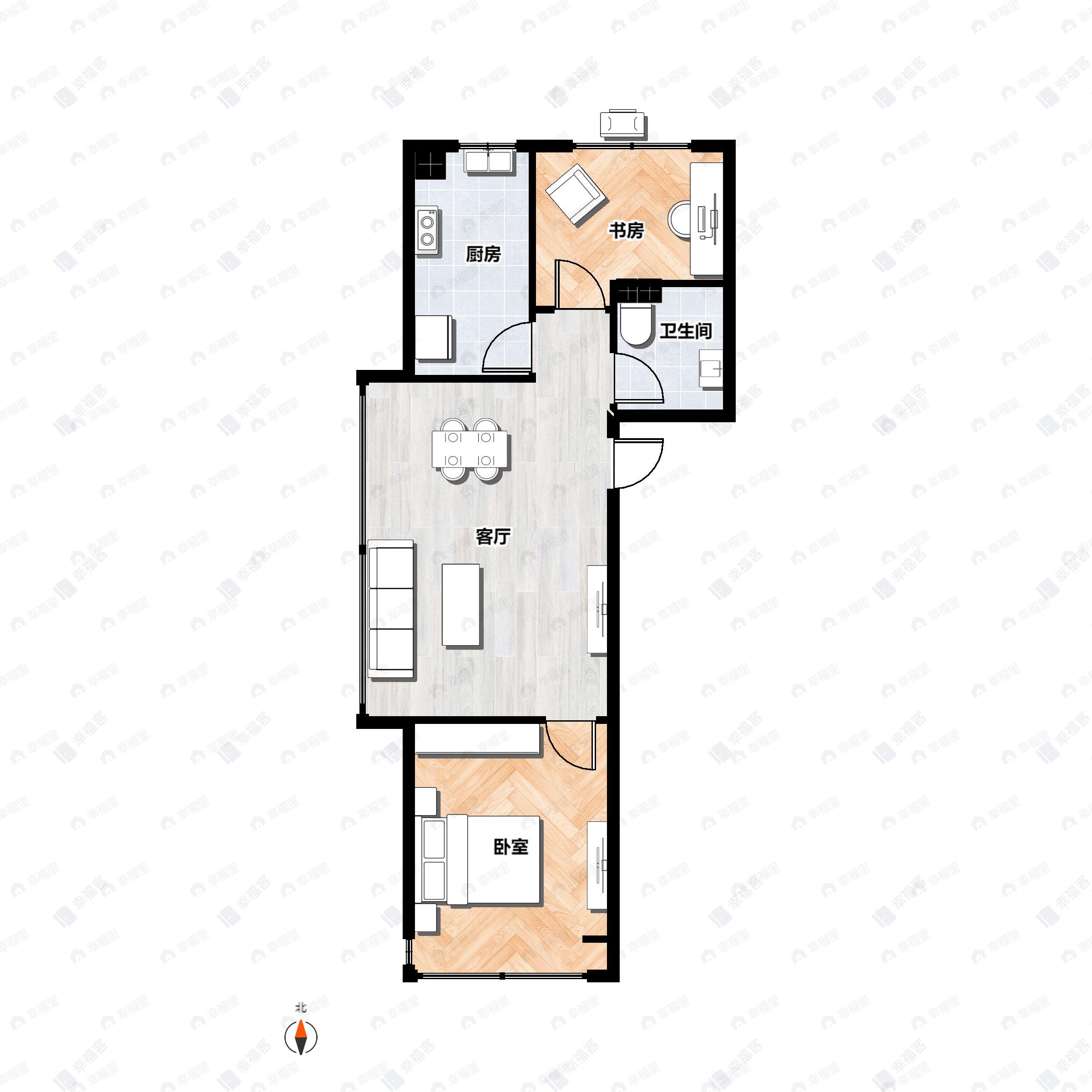 2室2厅1卫建面60平户型图