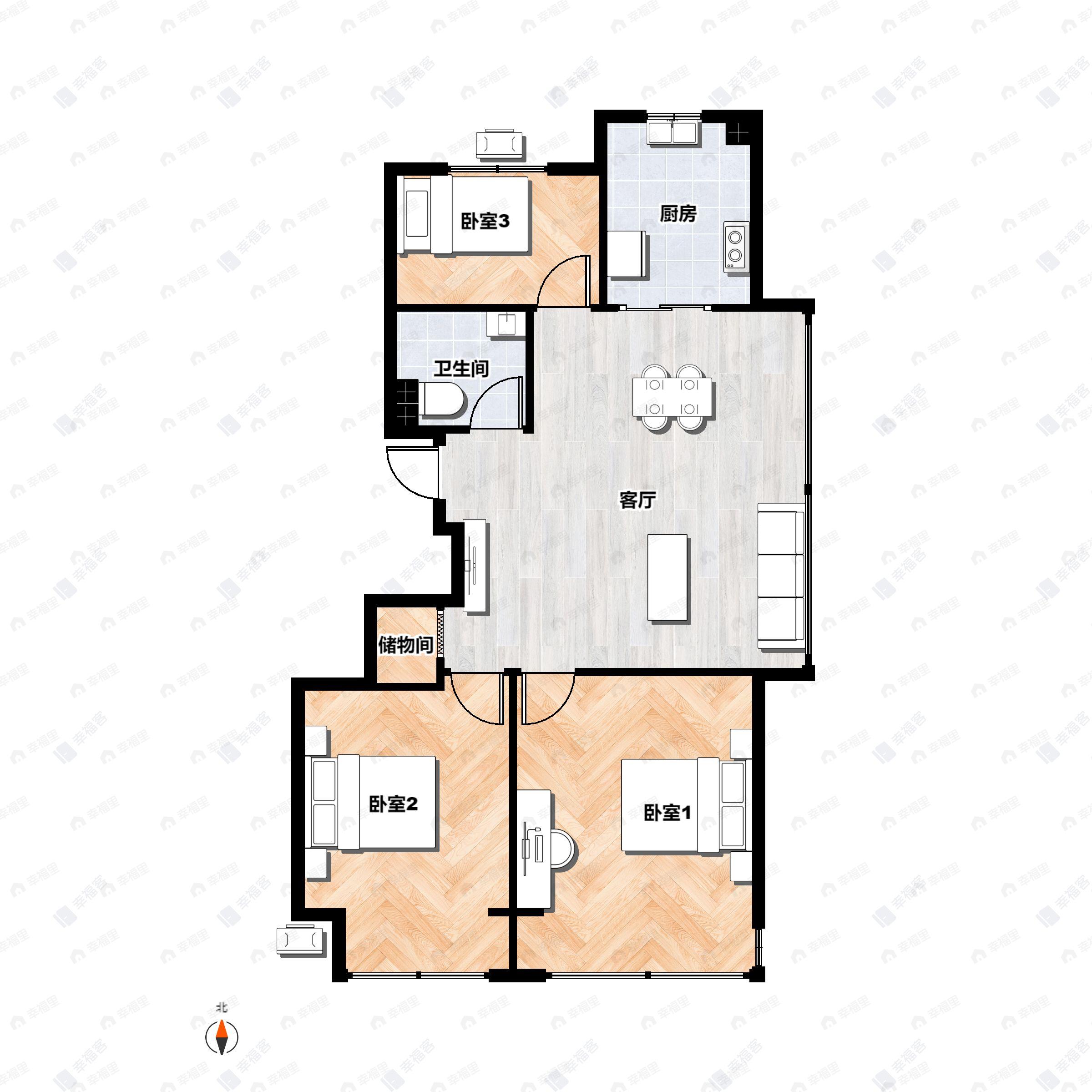 3室2厅1卫建面85平户型图