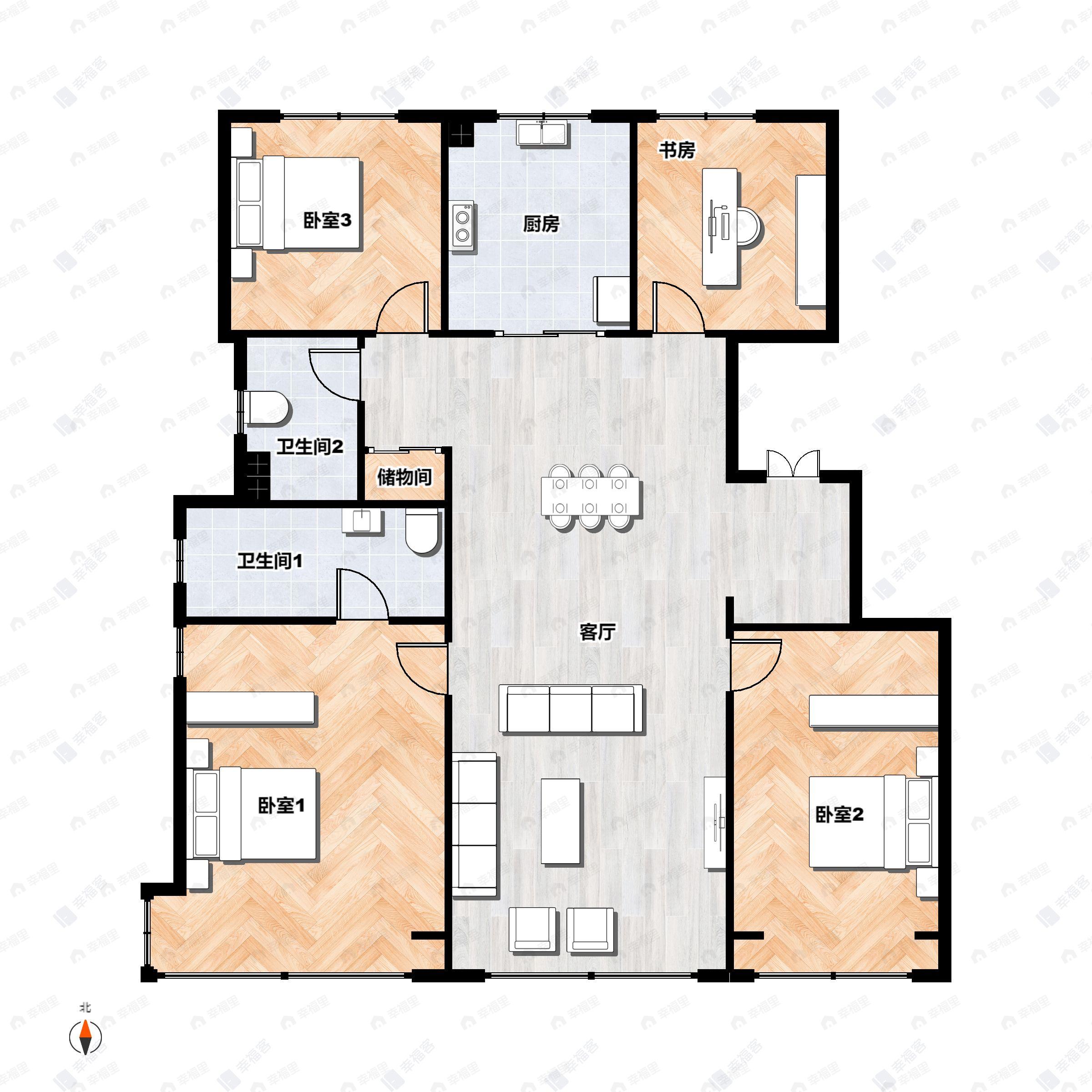 4室2厅2卫建面152平南|北户型图