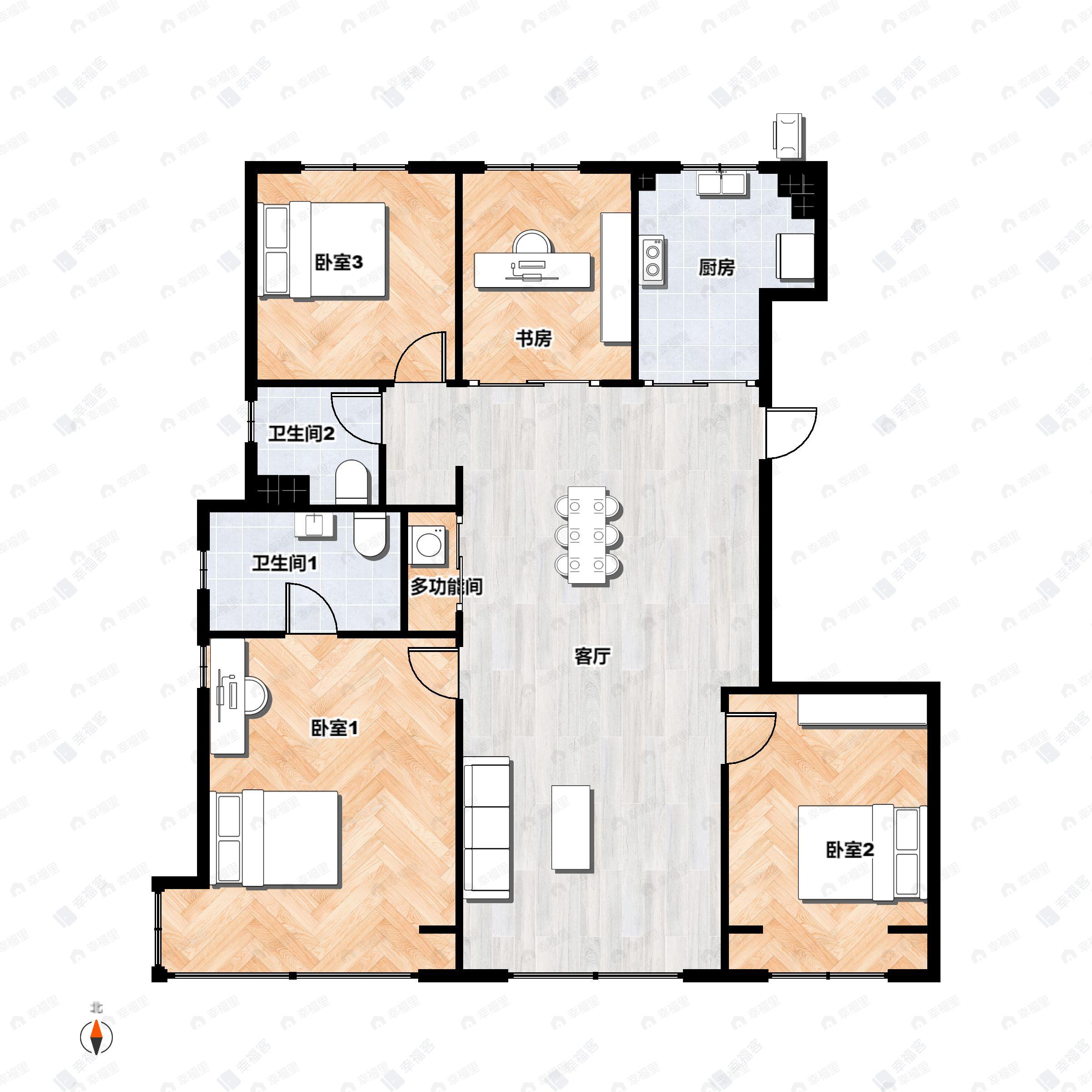 4室2厅2卫建面132平北|南户型图
