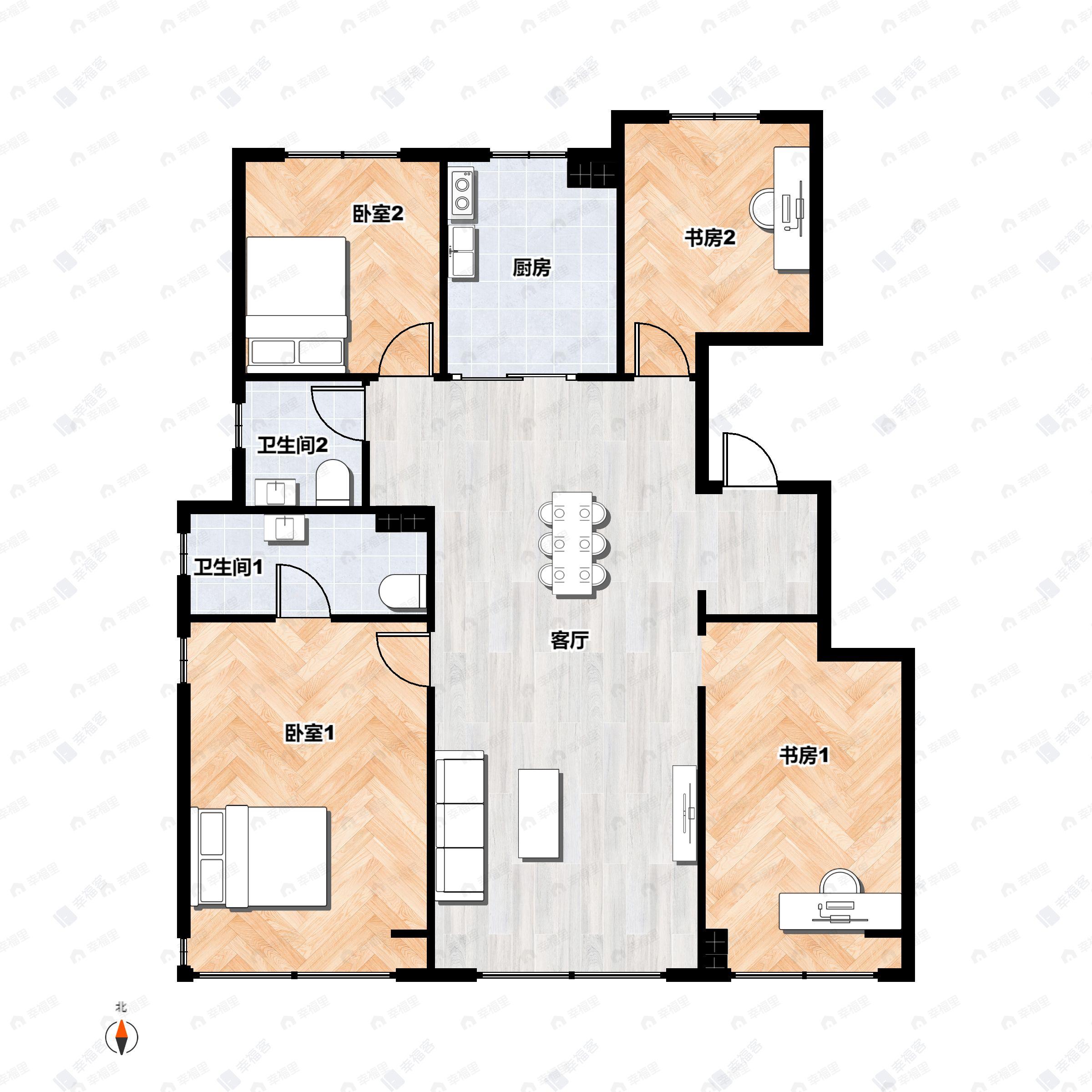 4室2厅2卫建面126平南|北户型图