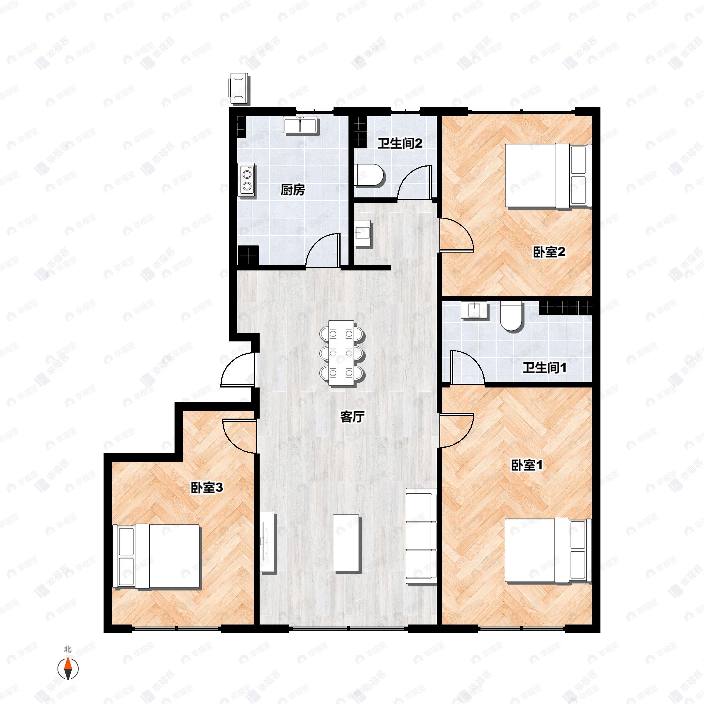 3室2厅2卫建面125平户型图